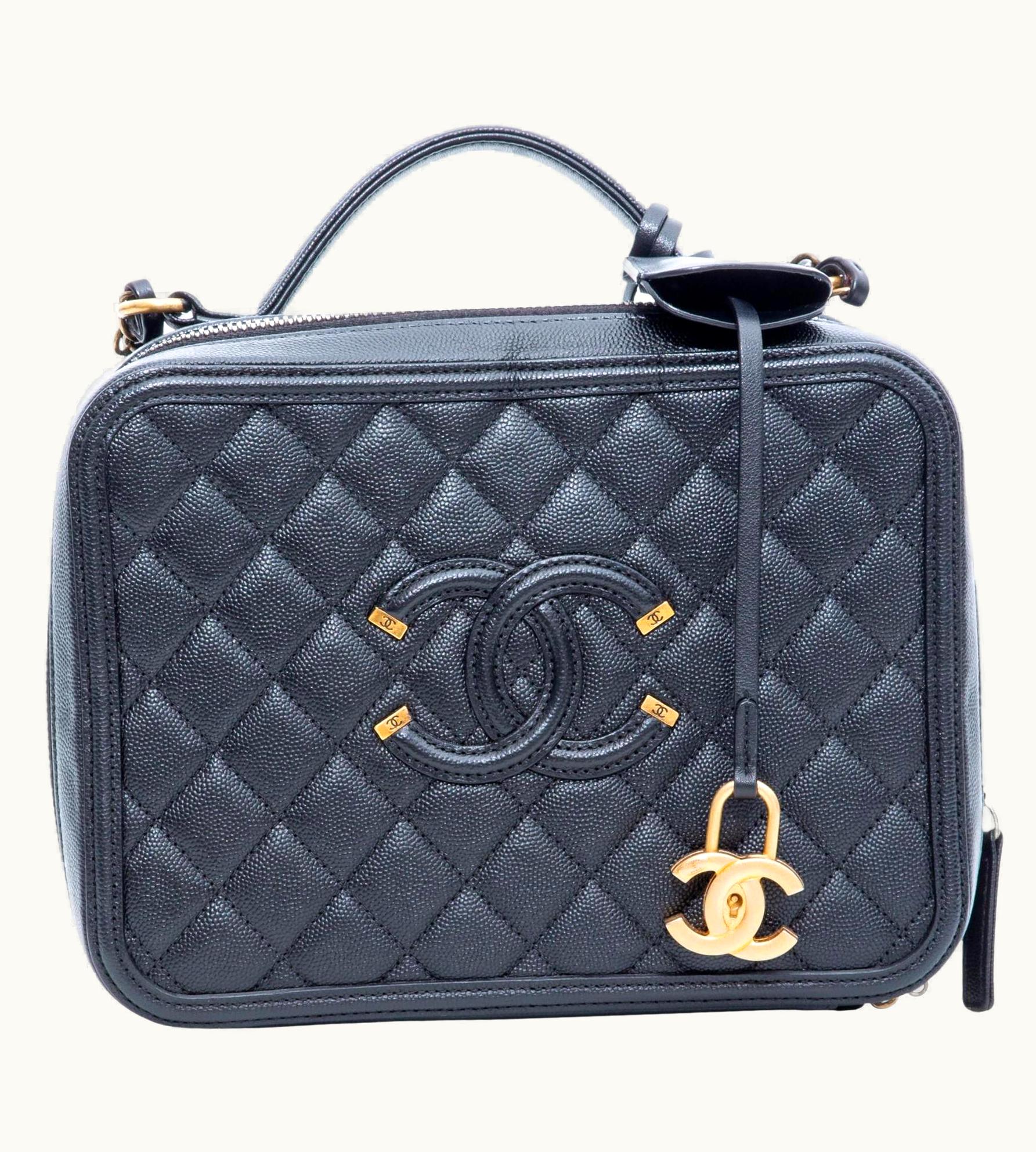 Chanel Chanel Quilted Black Caviar Cc Filigree Vanity Case Bag 2018