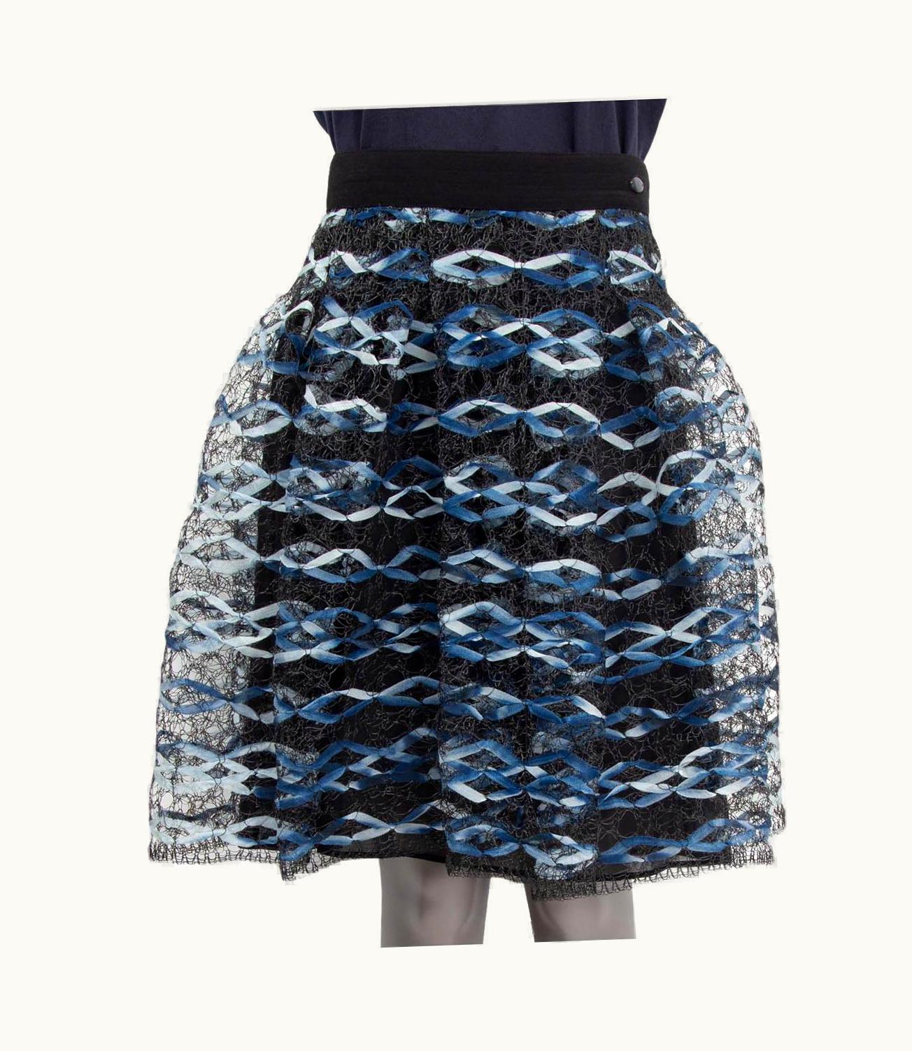 Chanel Chanel Black & Blue 2018 18s Fishnet Pleated Skirt