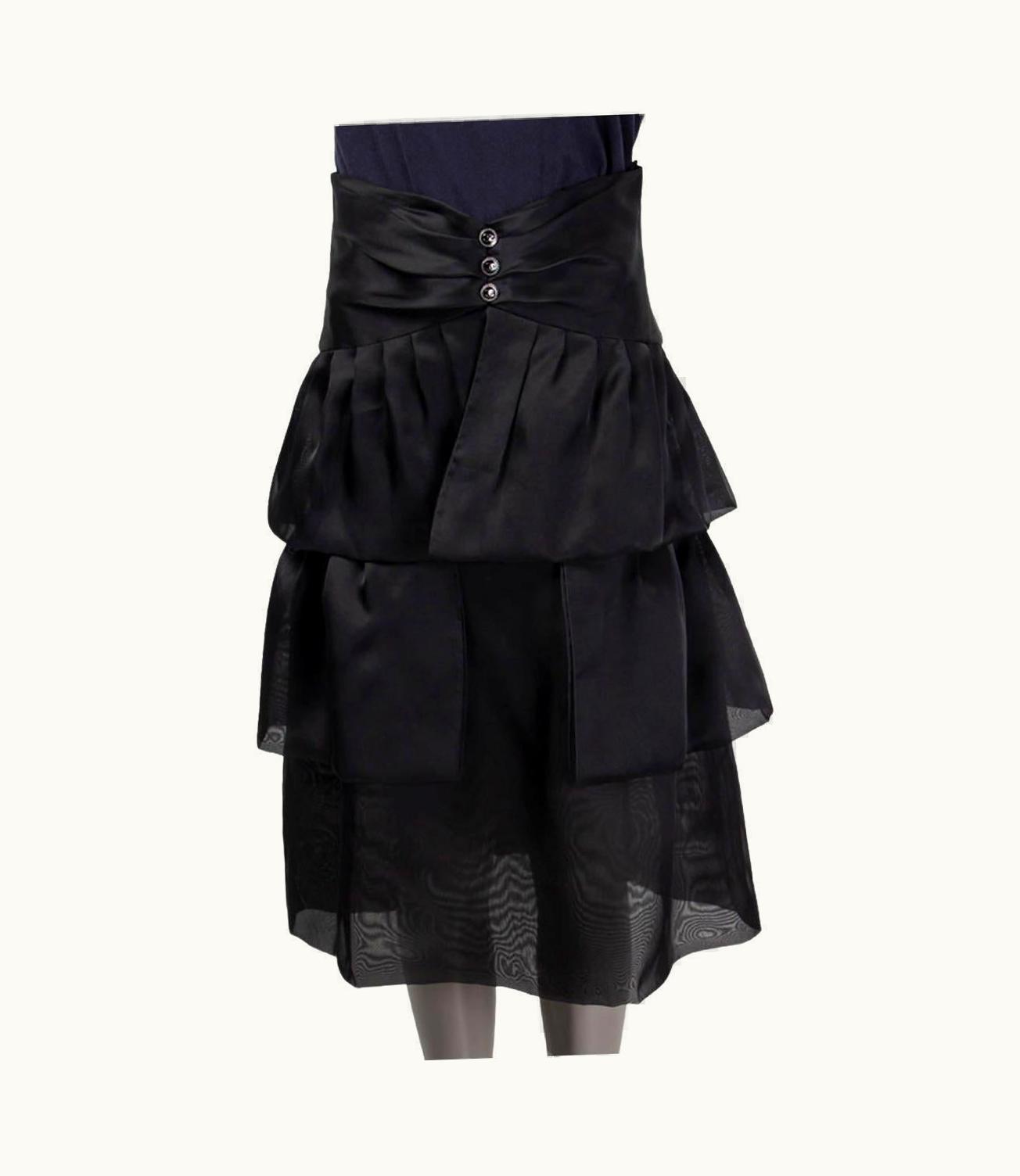 Chanel Chanel Black Silk 2018 18p High Waisted Tiered Skirt