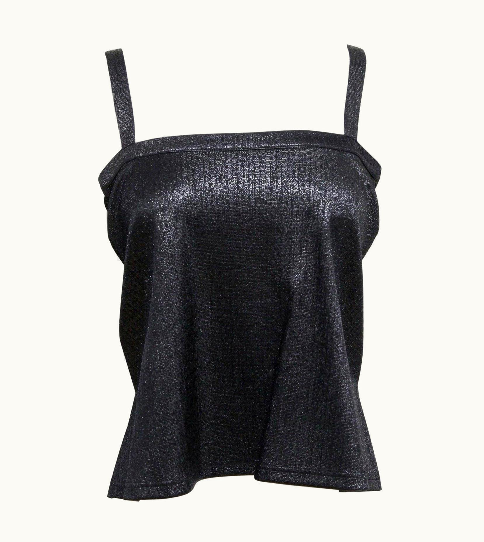 Chanel Chanel Black Sleeveless Top Blouse Metallic Spaghetti Strap 2018 UZ0595200