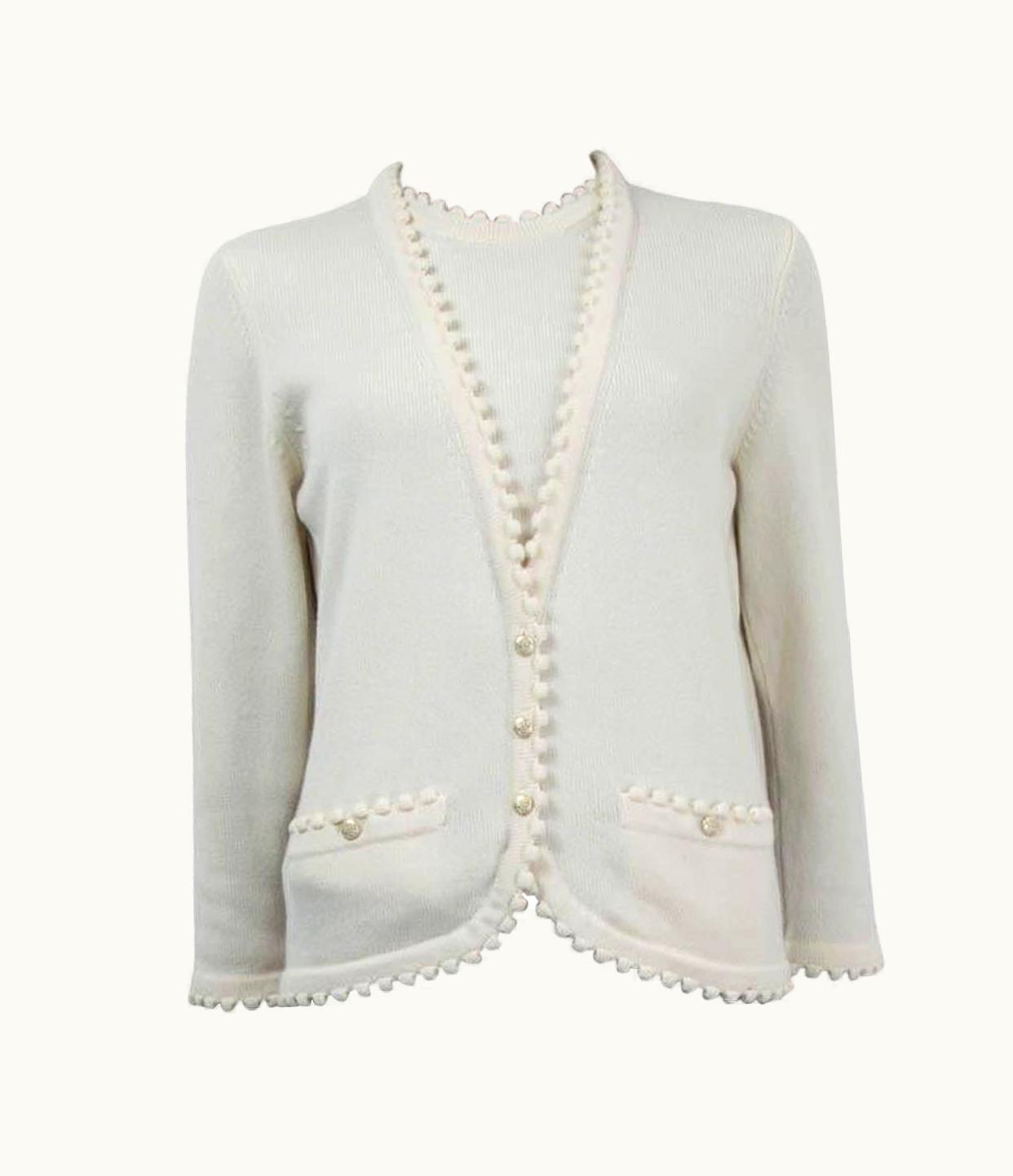 Chanel Chanel Ivory Cashmere 2018 18b Pompom Trim Faux Twinset Sweater