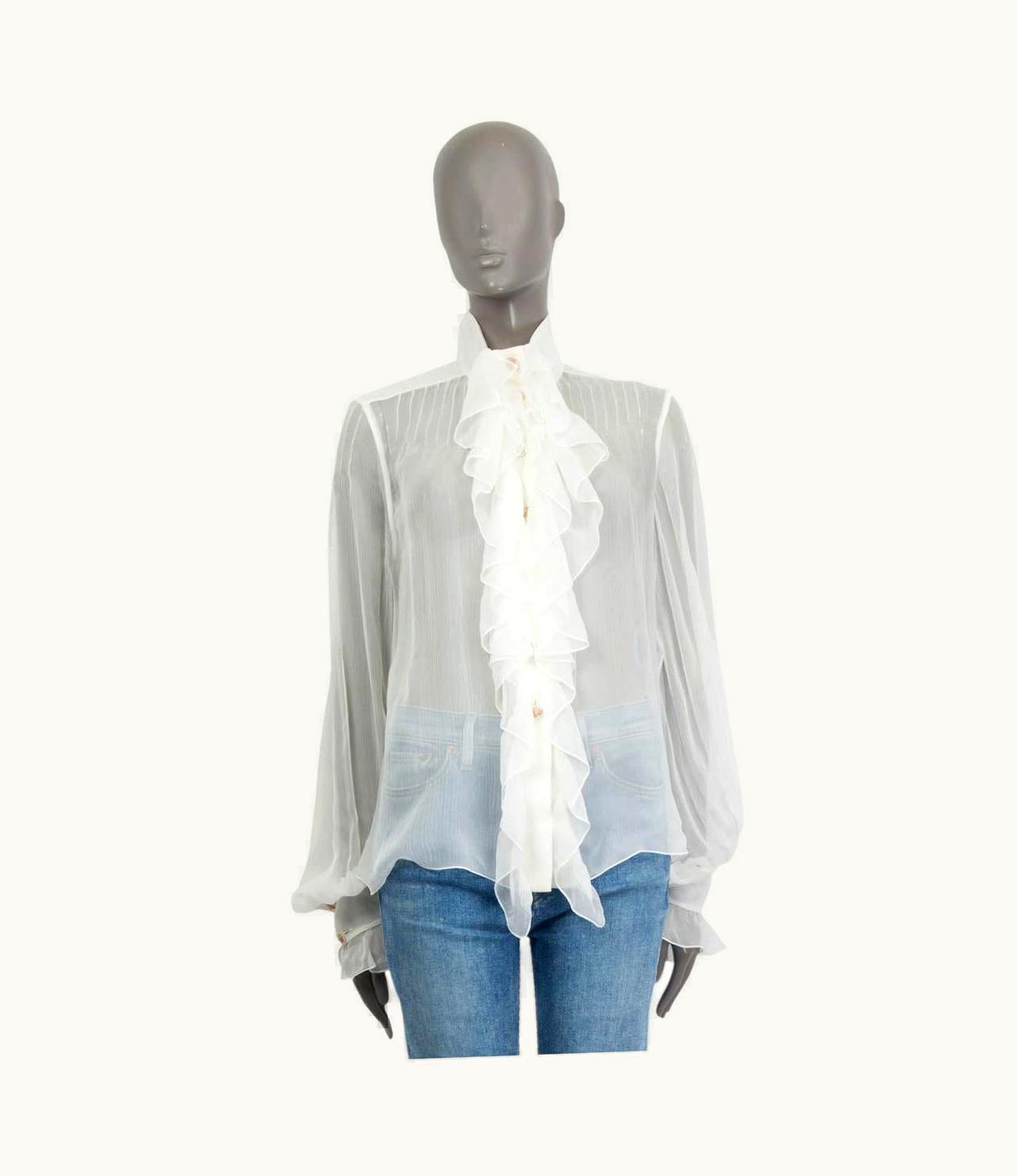 Chanel Chanel Ivory Silk 2018 18s Lace Trim Sailor Blouse Shirt