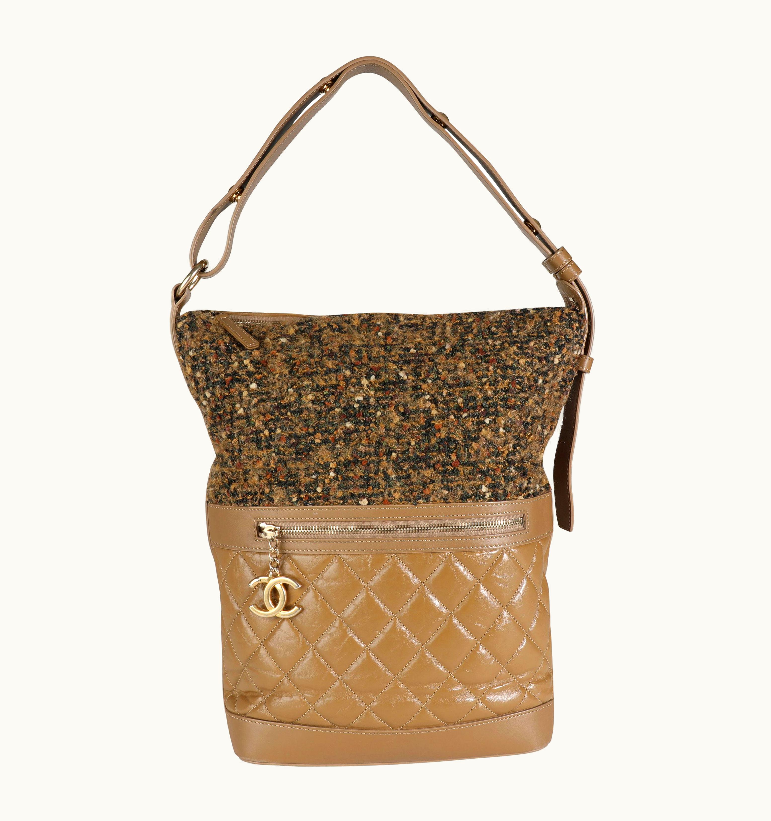 Chanel Chanel Tweed & Camel Quilted Aged Calfskin Medium Casual Style Hobo
