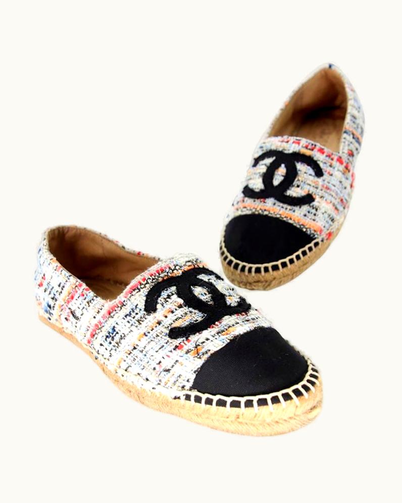 Chanel Chanel Espadrille 40 Tweed Canvas Cc Cap-Toe Flats Cc-1109p-0013