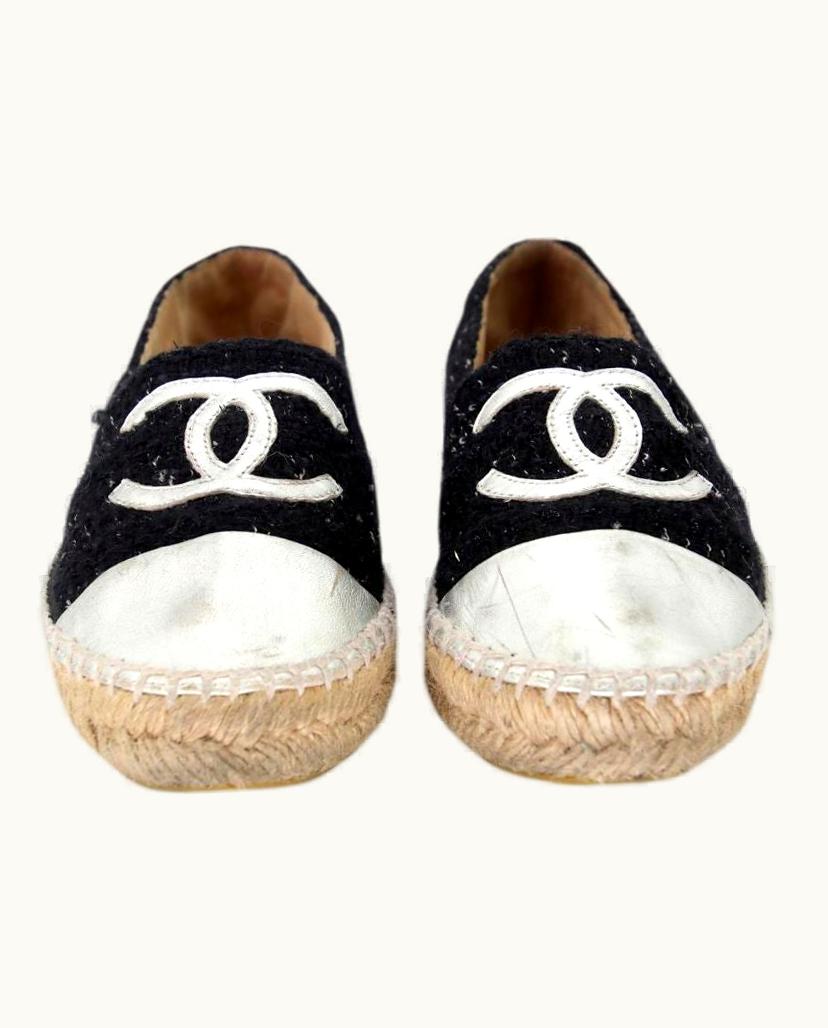 Chanel Chanel Espadrille 37 Tweed Canvas Cap-Toe Cc Flats Cc-0426n-0119