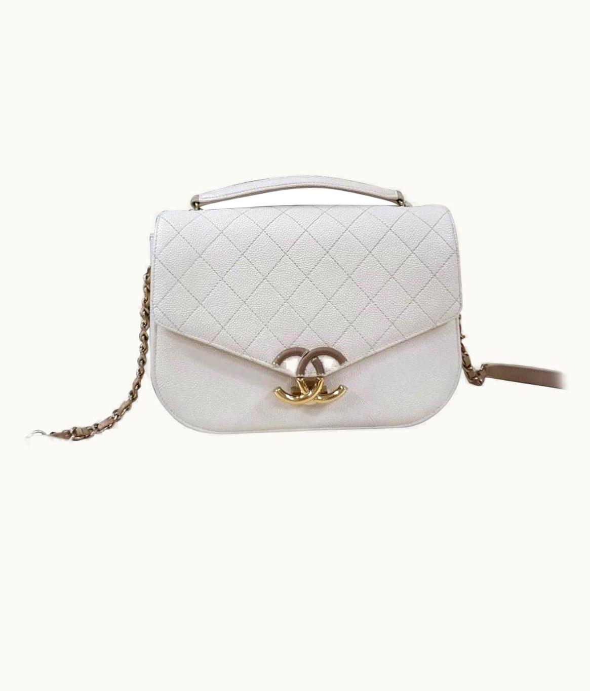 Chanel Chanel Grained Flap Bag With Top Handle 2018 Ivory White Calfskin Tote