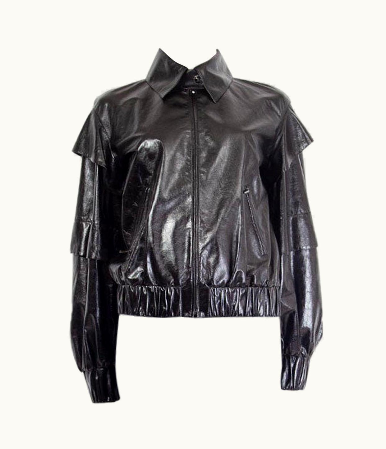Chanel Chanel 2018 Black Ruffled Shoulder Leather Jacket