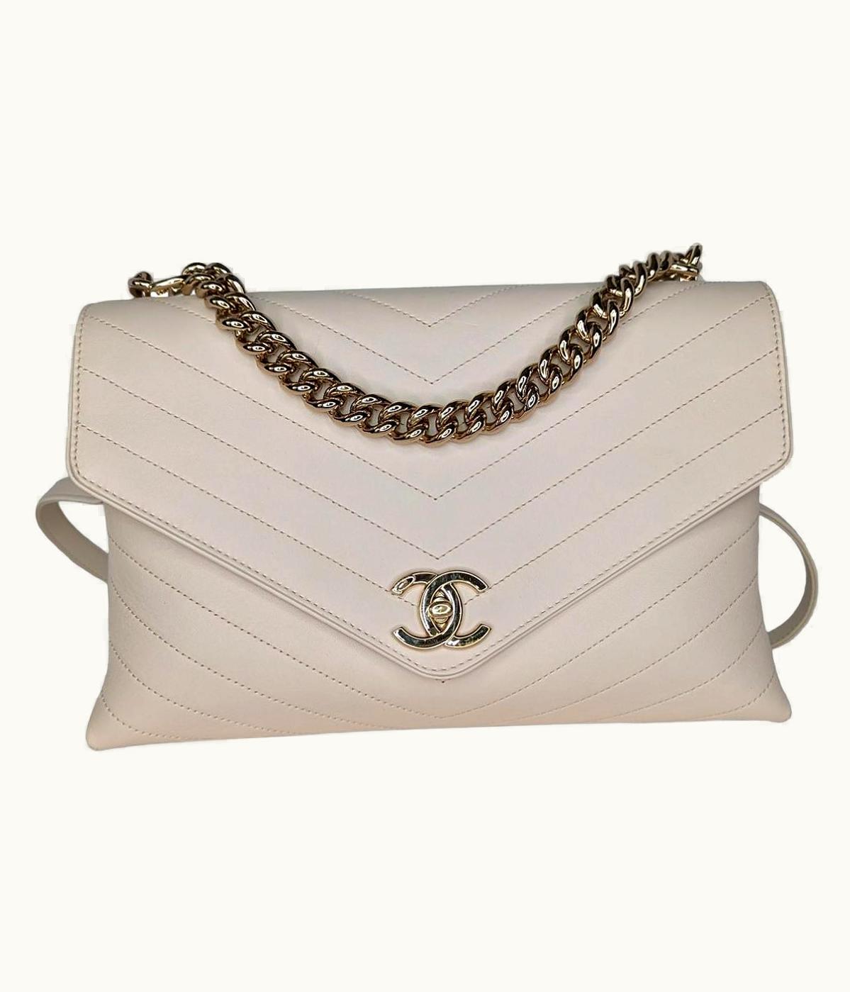 Chanel Chanel Cream Chevron Leather Coco Envelope Shoulder Bag
