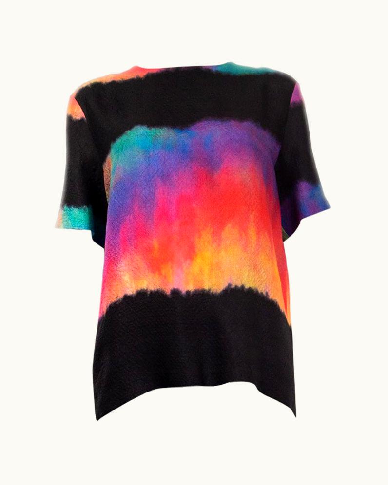 Chanel Chanel 2019 Multicolor Silk Tie-dye Short Sleeve Blouse Shirt 44 Xl