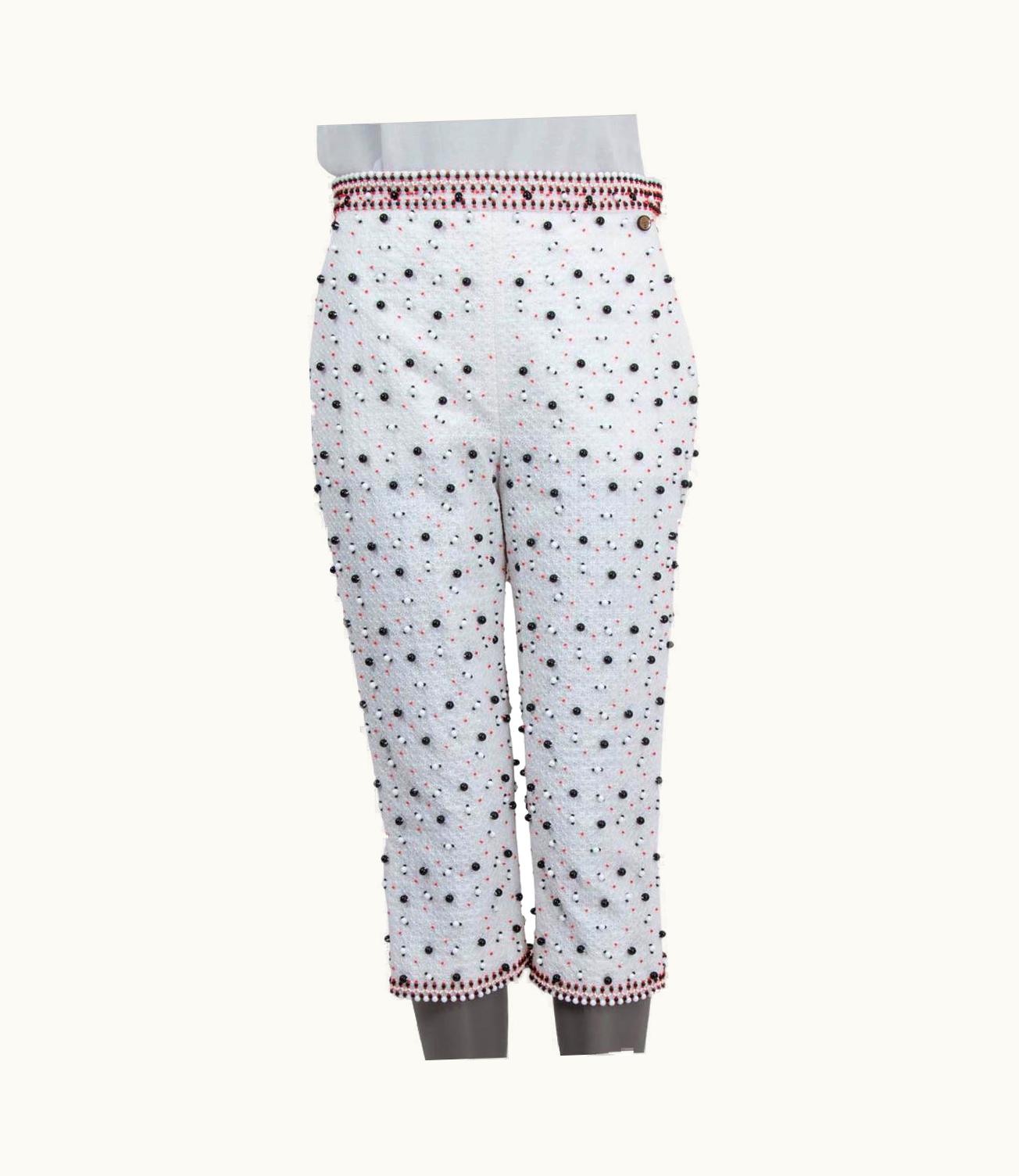 Chanel Chanel White Cotton 2019 19c La Pausa Beaded Capri Cropped Pants