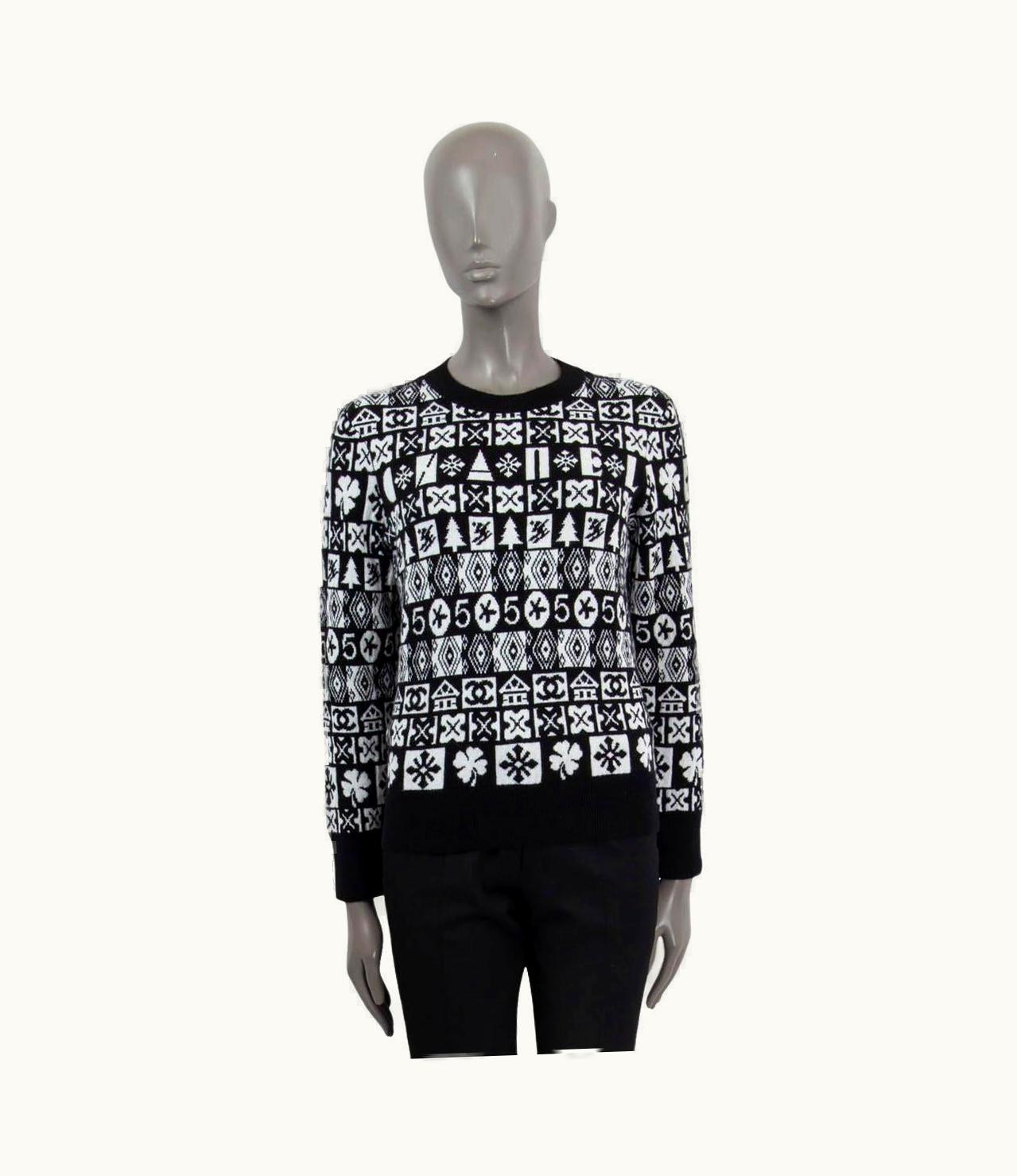 Chanel Chanel Black & White Cashmere 2019 Winter Crewneck Sweater 38 19b