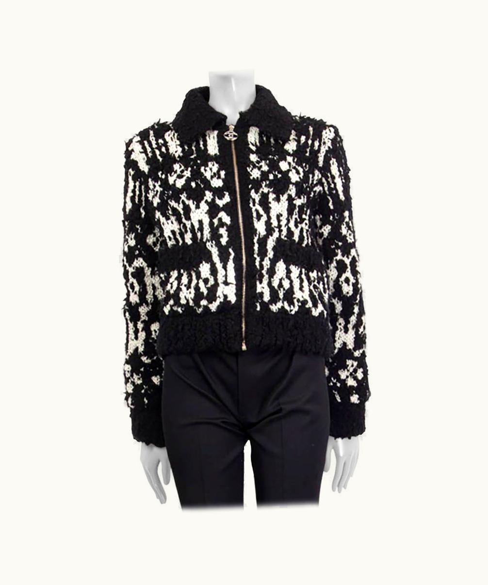 Chanel Chanel Black & White Cashmere Blend 2019 Knit Bomber Jacket