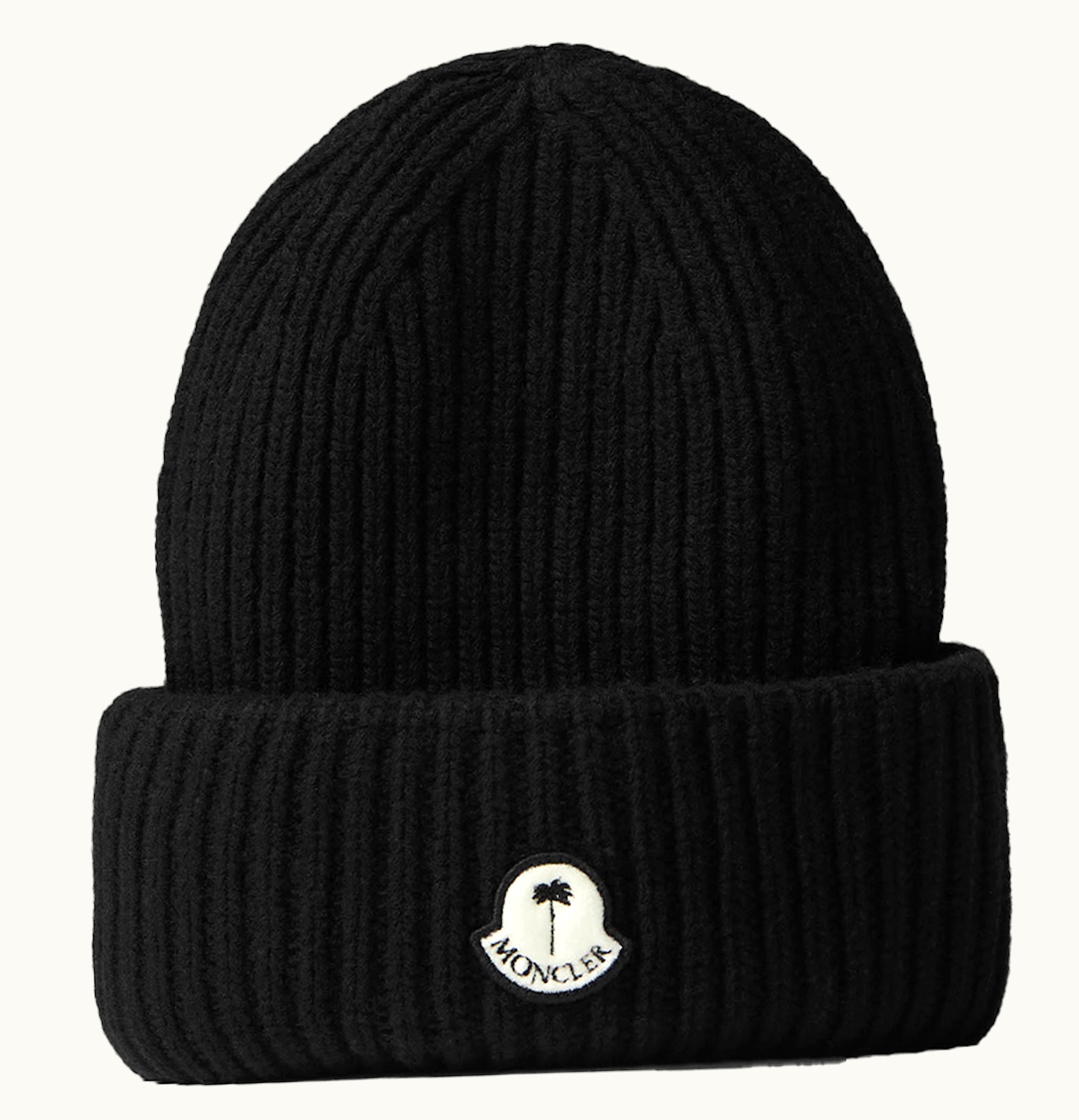 Moncler Moncler x Palm Angels Patched Ribbed Beanie Black White