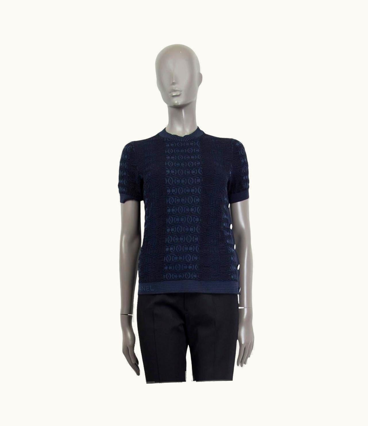 Chanel Chanel Dark Blue Cotton 2019 Side Button Knit T-Shirt