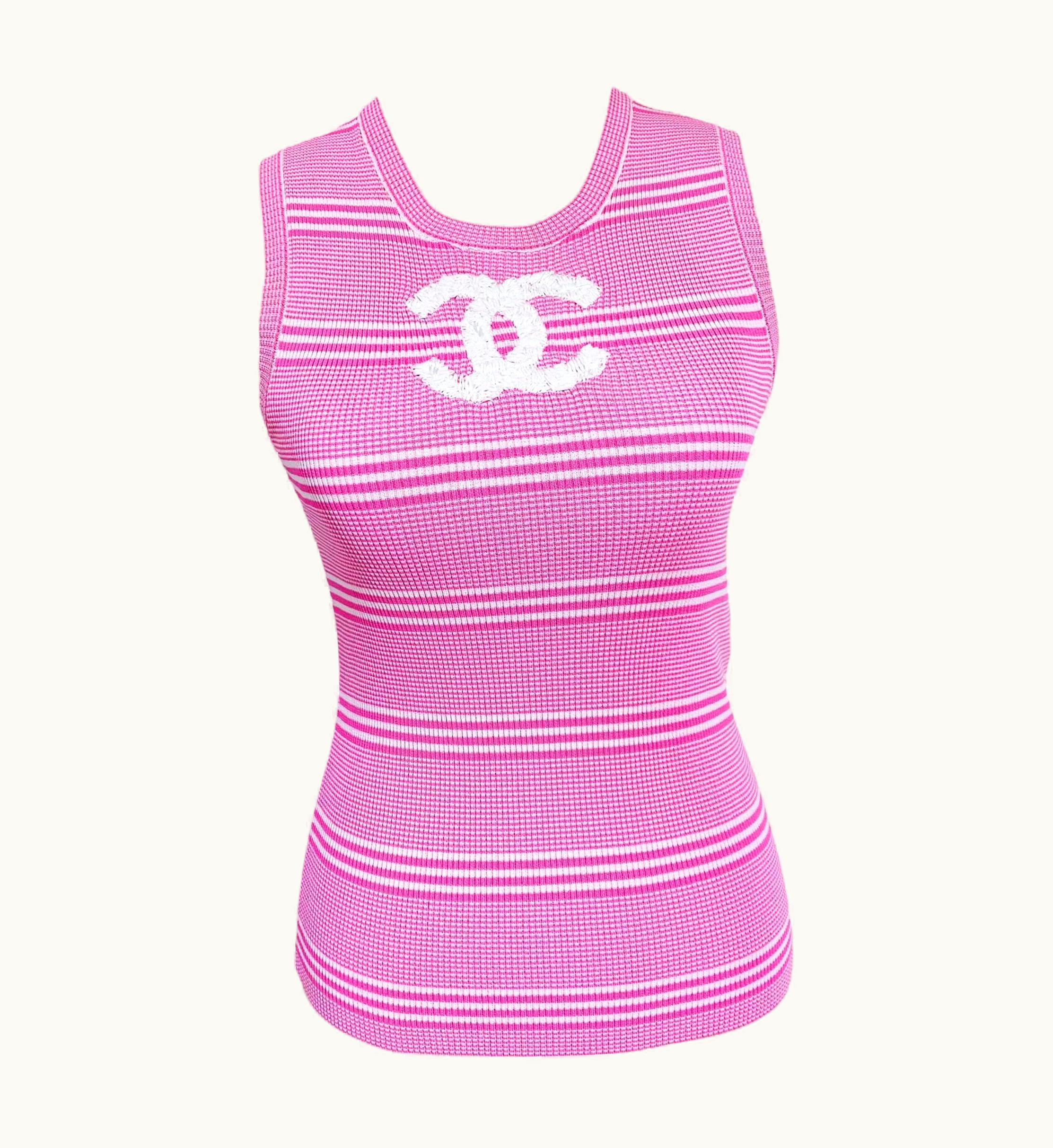 Chanel Chanel Knitted Striped Pink Tank Top - 19c Collection