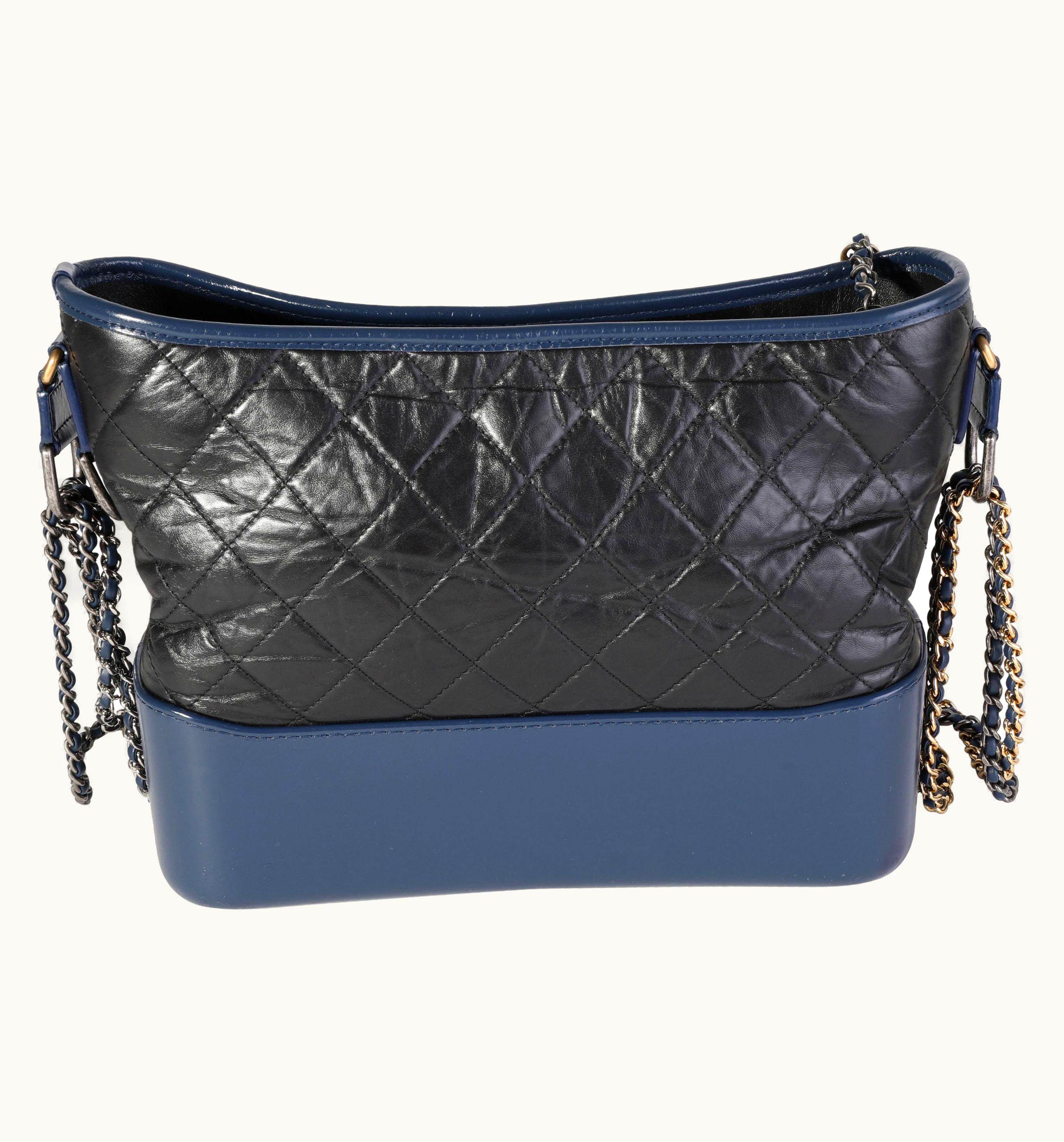 Chanel Chanel Gabrielle Large Quilted Aged Calfskin Hobo in Black & Blue