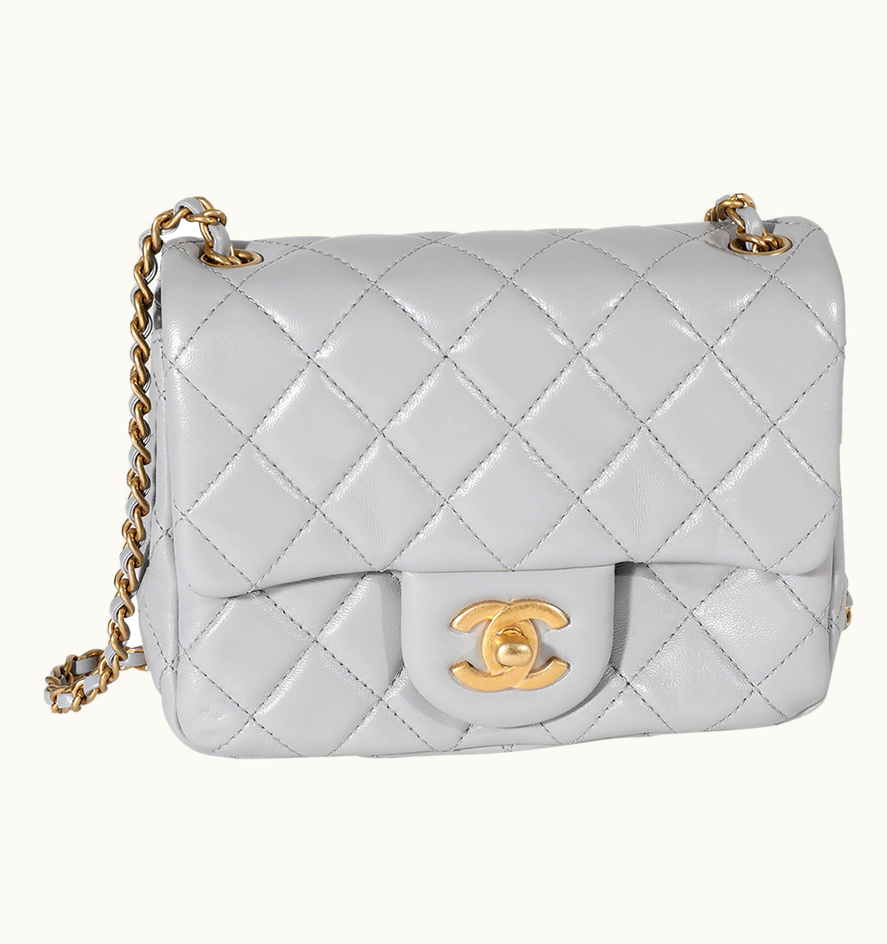 Chanel Gray Quilted Lambskin Mini Square Pearl Crush Flap Bag