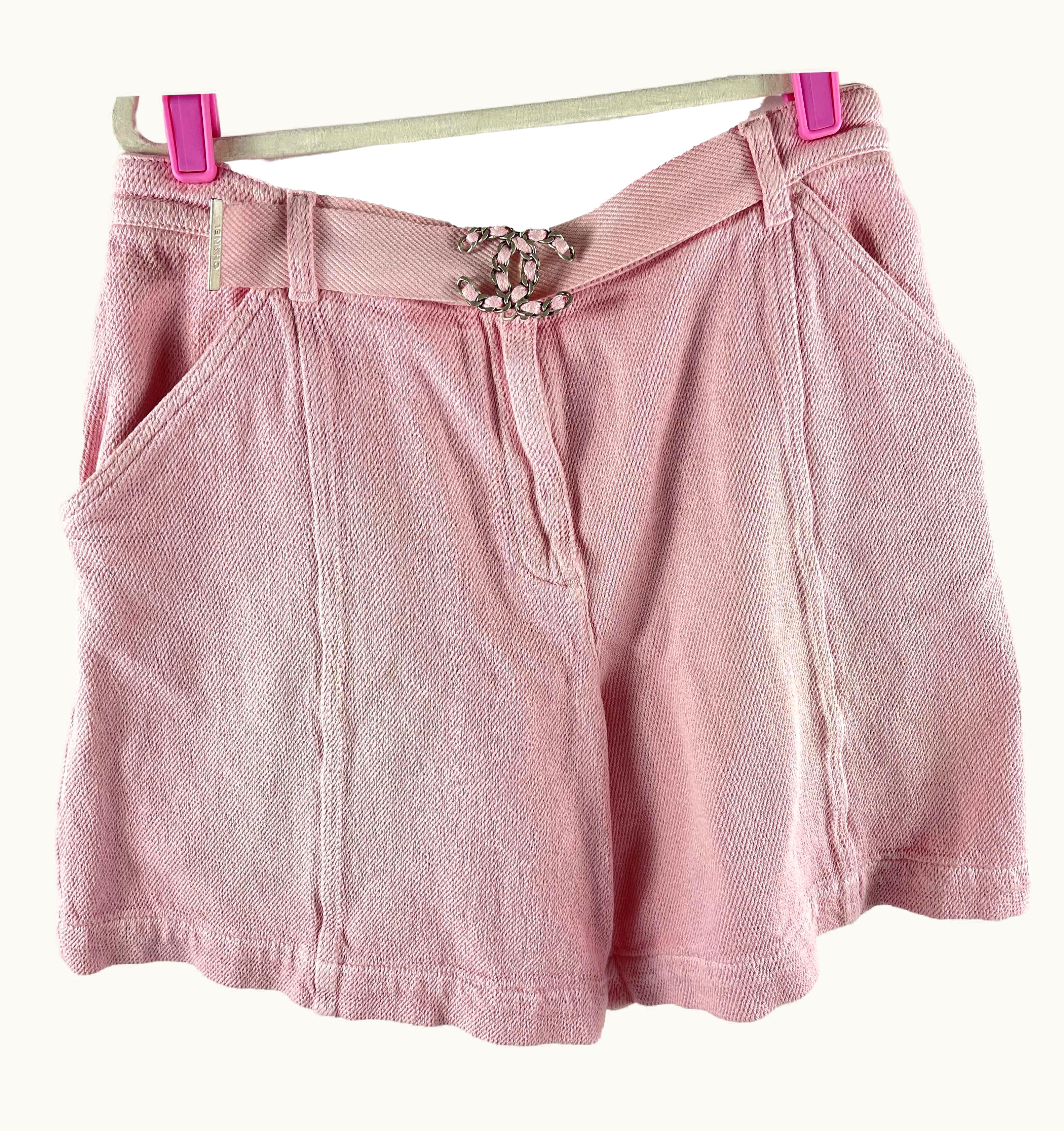 Chanel Chanel 19p Cc Logo Belted Long Cotton Textured PInk Shorts 38 Us