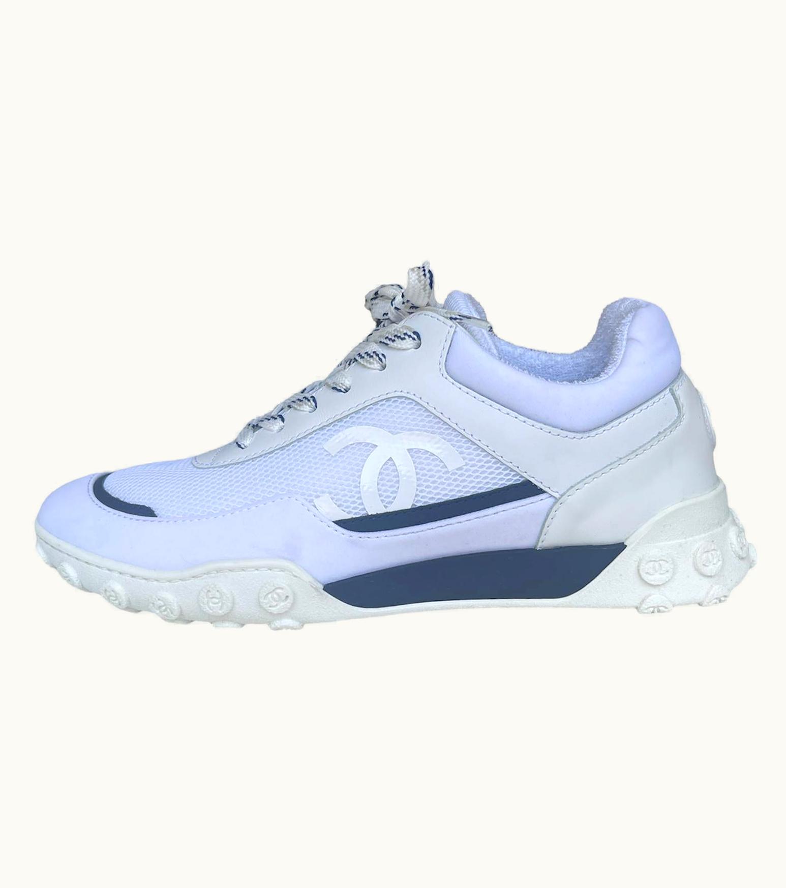 Chanel Chanel 2019 White Mesh Logo Athletic Sneakers
