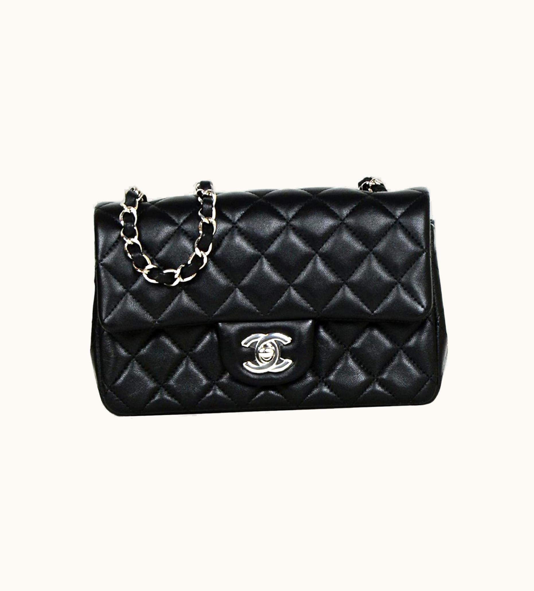 Chanel Chanel 2019 Black Lambskin Leather Quilted Mini Rectangular Classic Flap Bag
