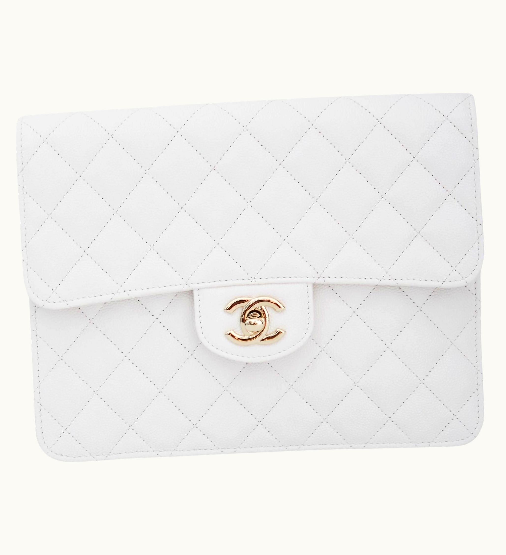 Chanel Chanel White Caviar Leather Classic Timeless Flap Clutch 2020