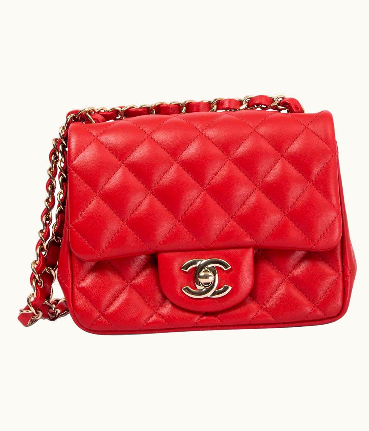 Chanel Chanel Red Quilted Leather 2020 20s Mini Square Flap Shoulder Bag