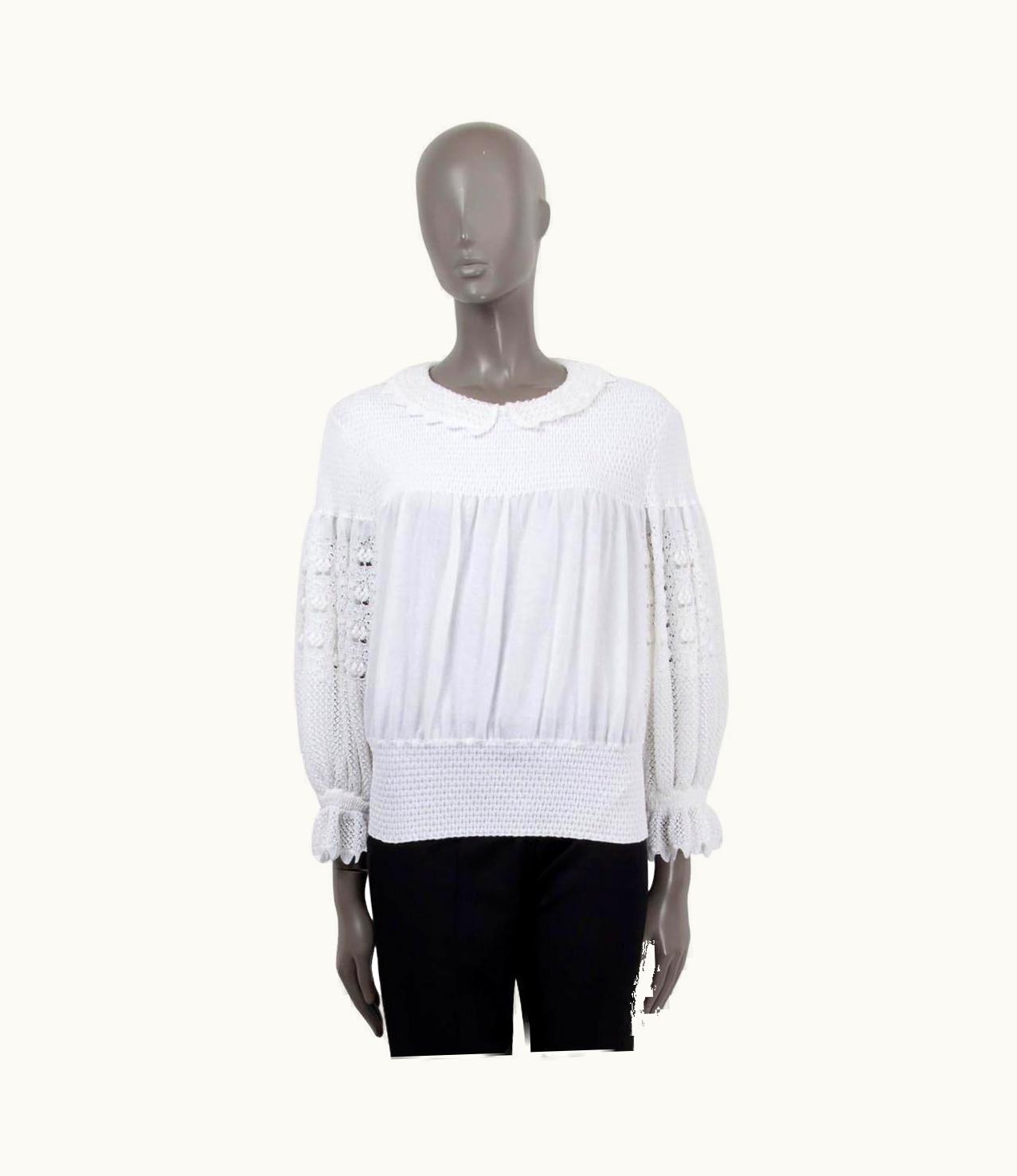 Chanel Chanel White Cotton 2020 20s Peter Pan Balloon Sleeve Sweater