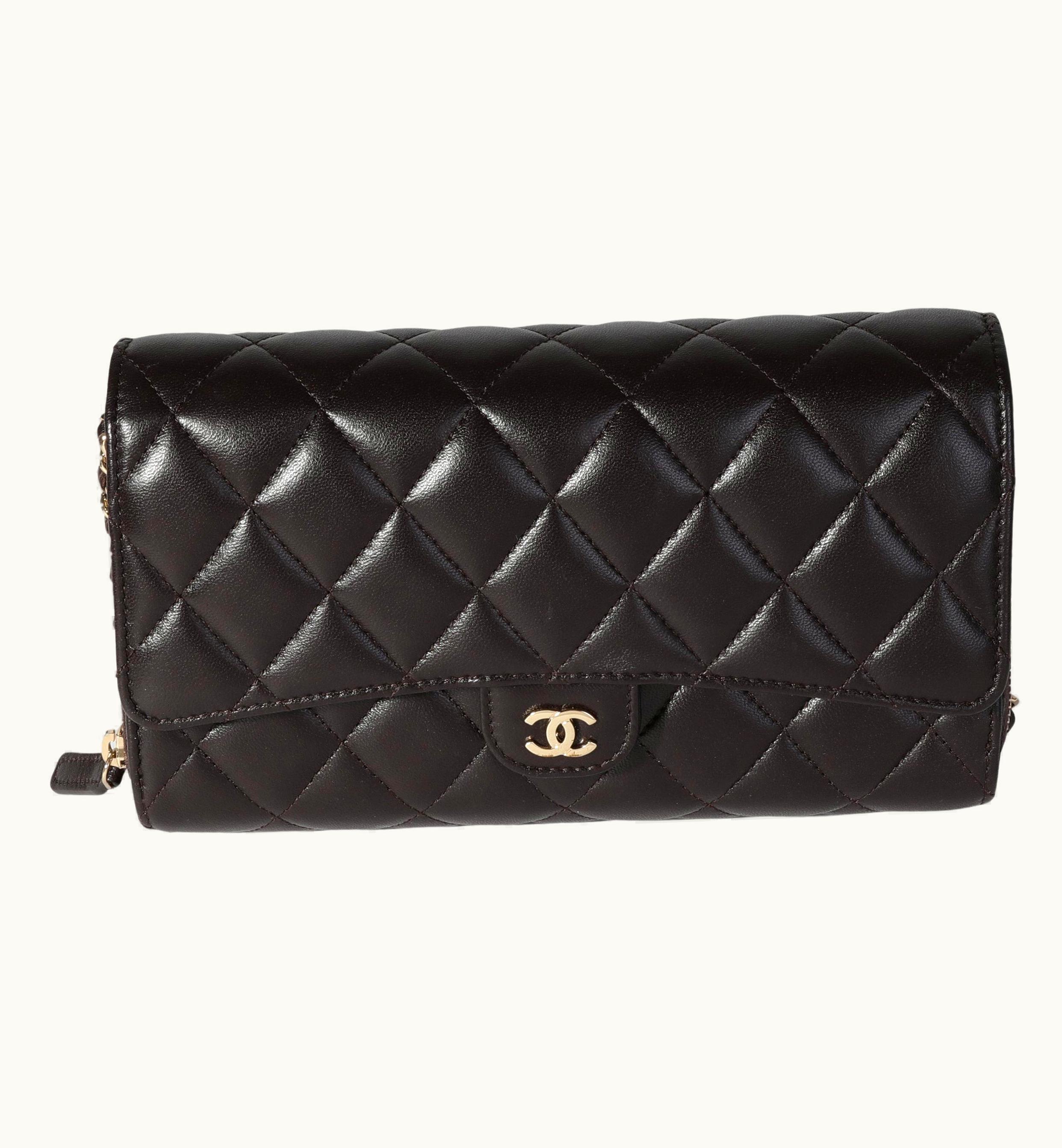 Chanel Chanel Brown Quilted Lambskin Chain Wallet