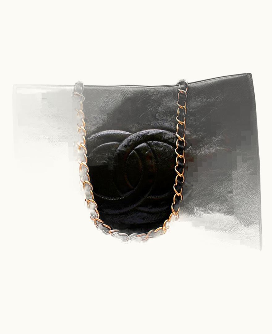 Chanel Chanel Black Patent Leather Cc Xl Shopping Tote