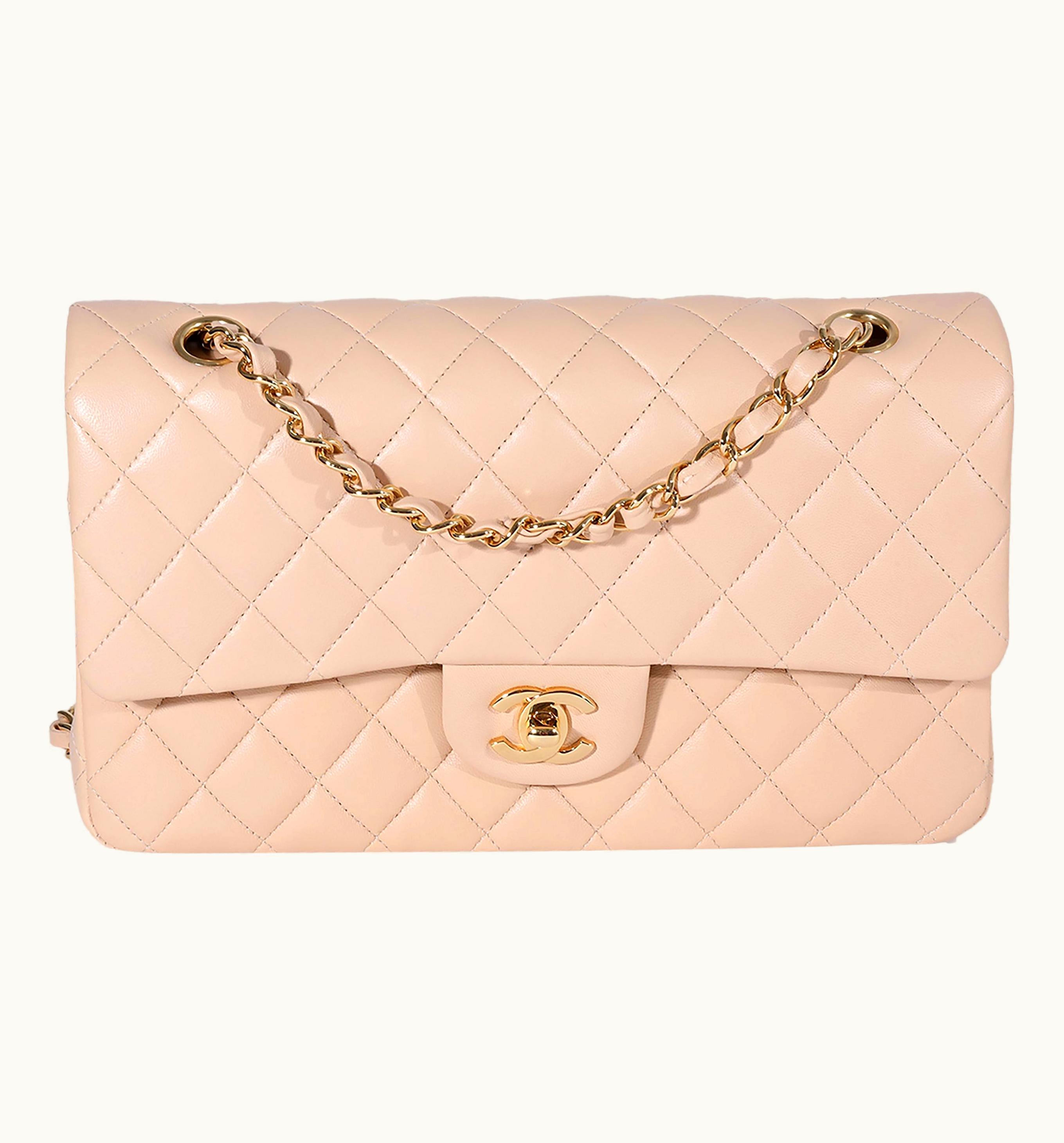 Chanel Chanel Beige Quilted Lambskin Medium Classic Double Flap Bag
