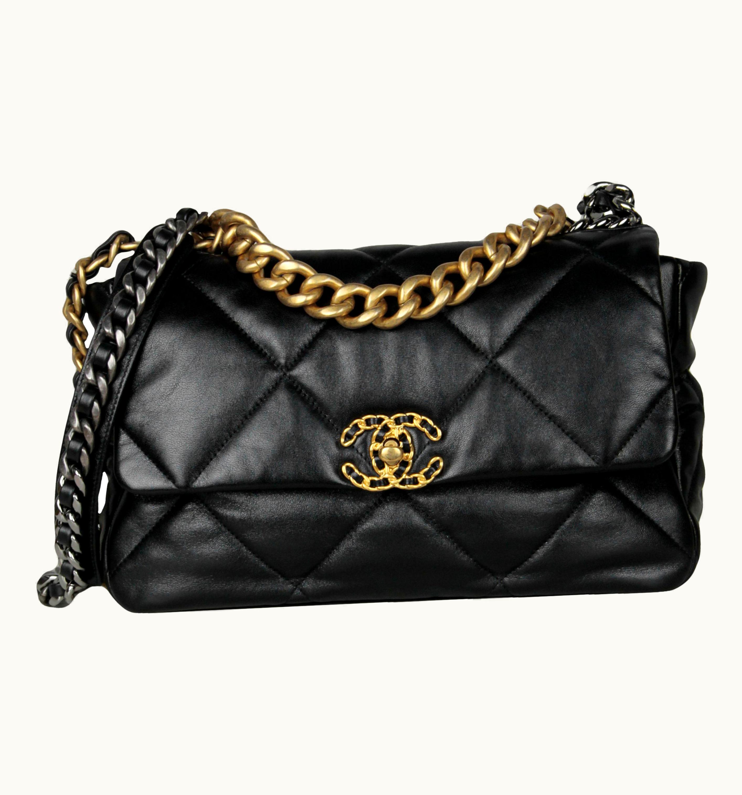 Chanel Chanel Black Lambskin Leather Quilted Large 19 Flap Bag