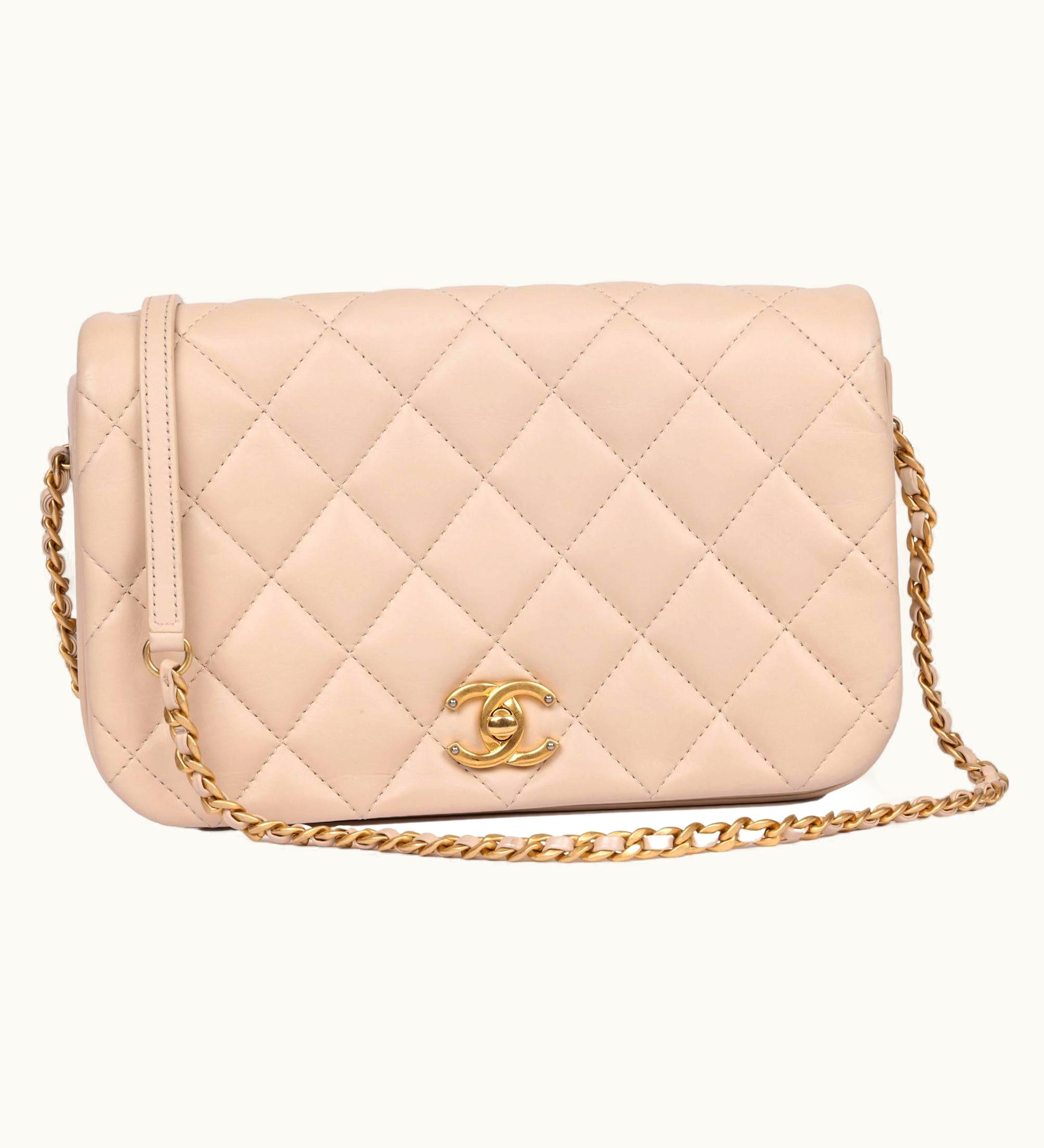 Chanel Chanel Beige Quilted Lambskin Medium Classic Single Full Flap Bag