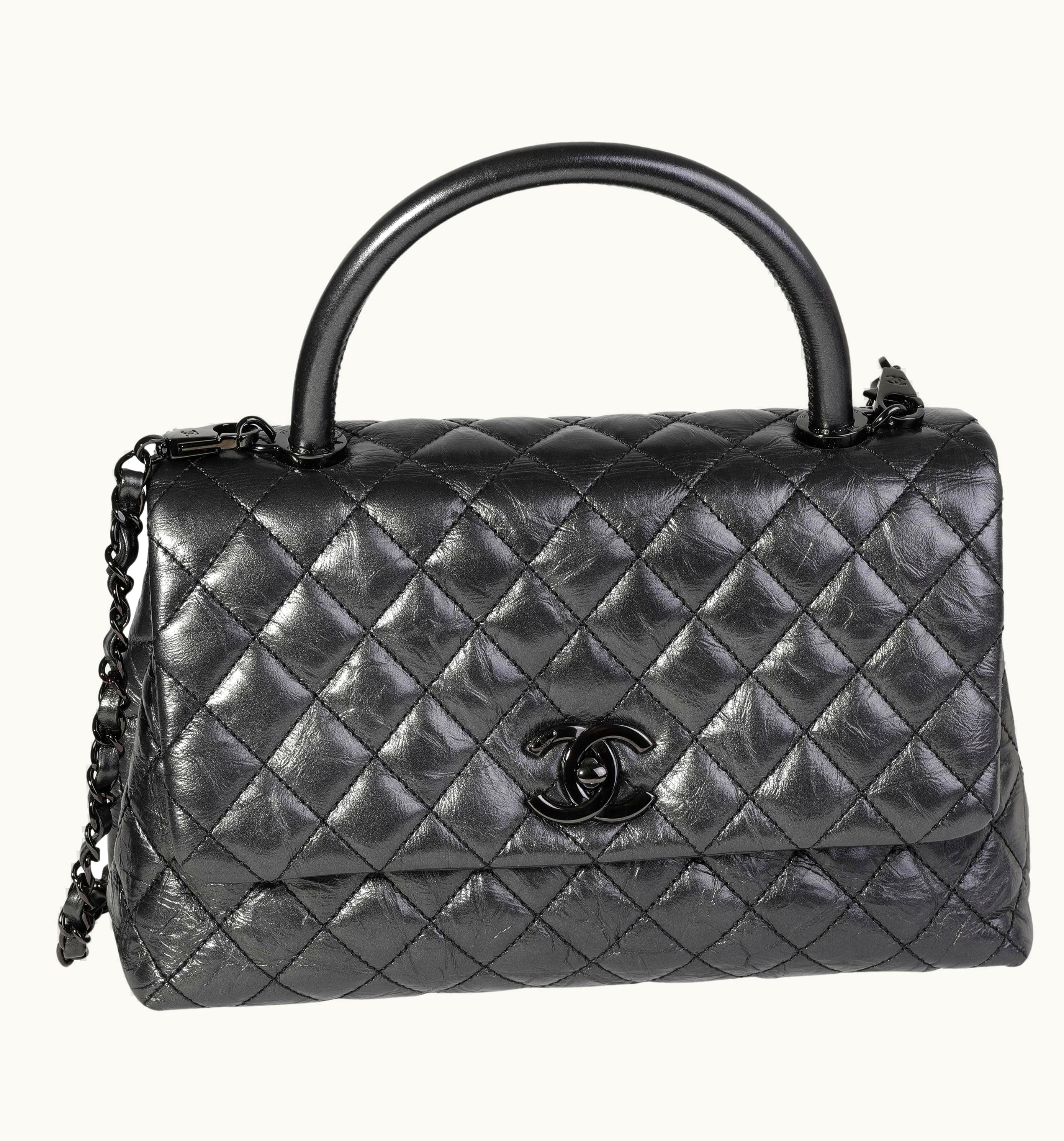 Chanel Chanel Gunmetal Quilted Aged Calfskin Medium Coco Top Handle Bag