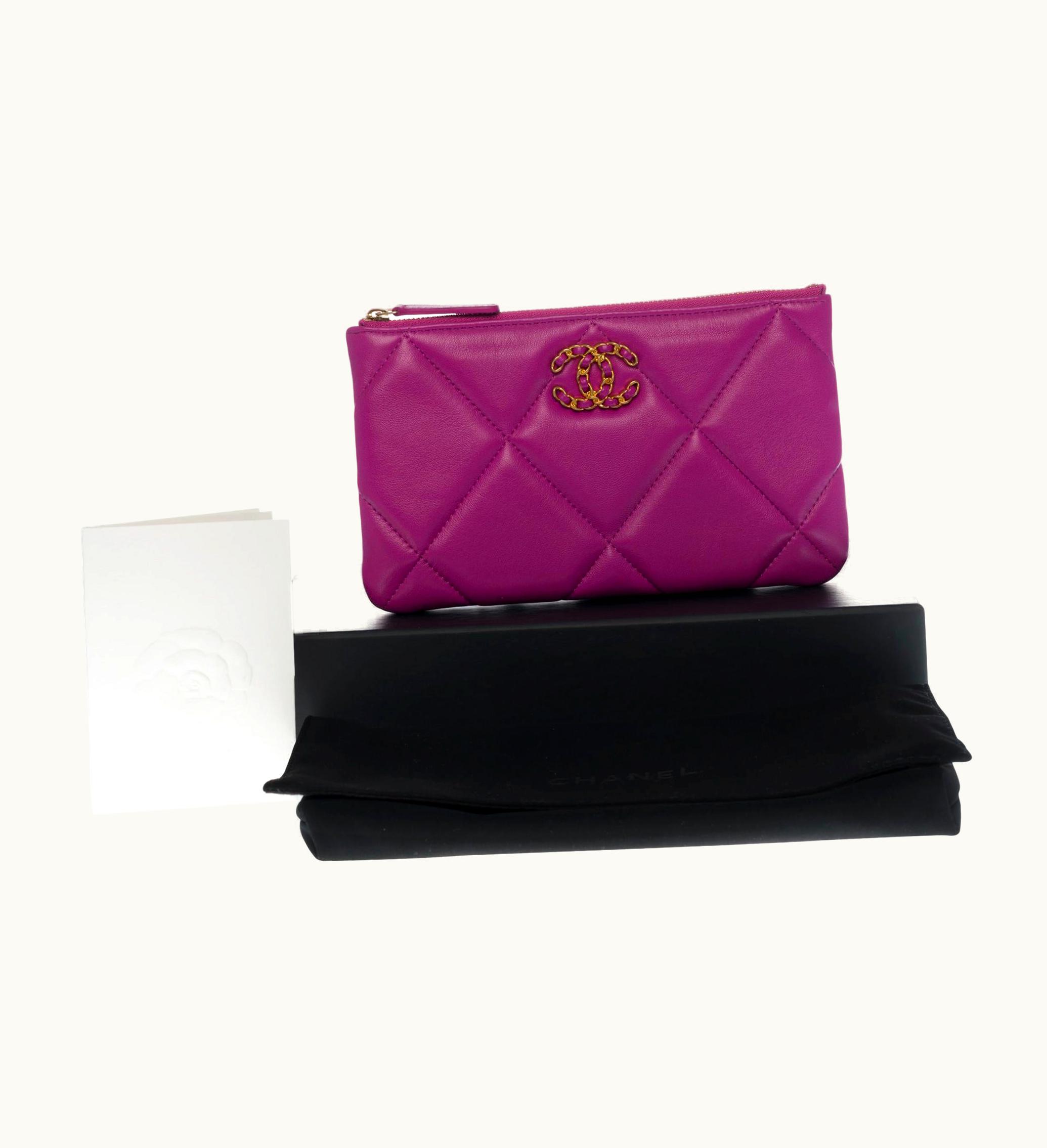 Chanel Exquisite Chanel 19 PouchS/S Wallet In Purple Quilted Lambskin Leather, Ghw