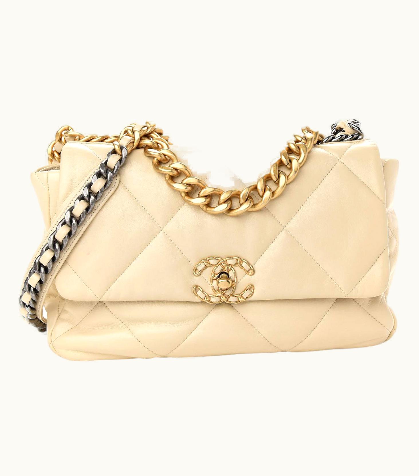 Chanel Chanel Quilted Large 19 Flap Beige Lambskin Leather Cross Body Bag