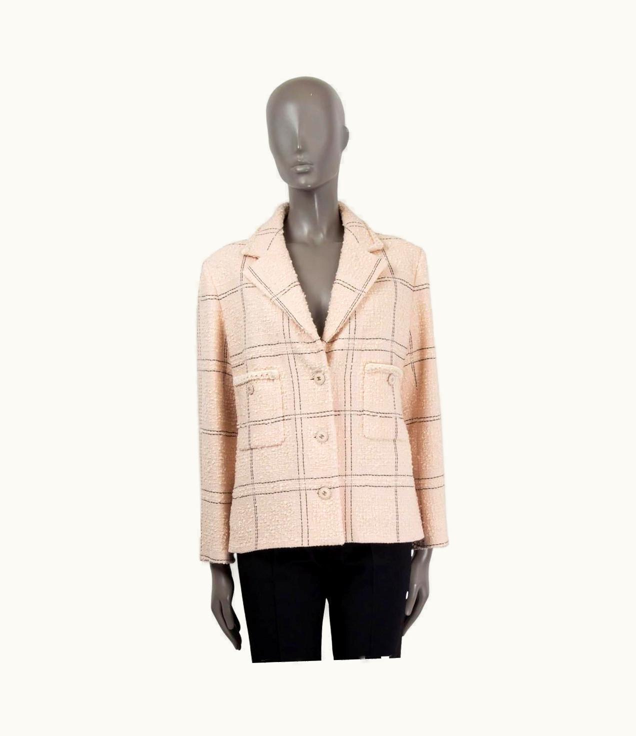 Chanel Chanel Light Pink Wool 2021 21b Plaid Tweed Jacket 44 Xl