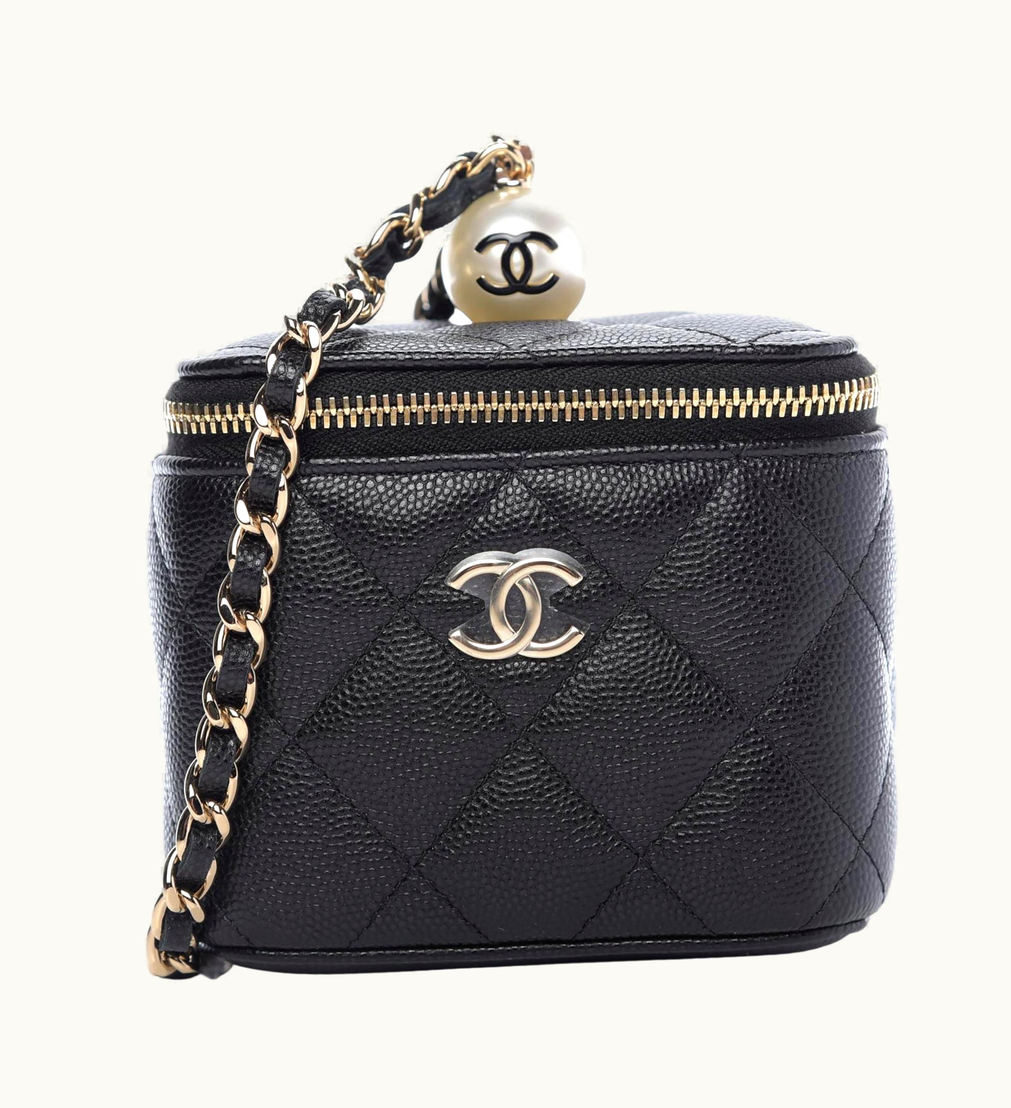 Chanel Chanel Caviar Quilted Black Mini Pearl On Top Vanity Case With Chain (2021)