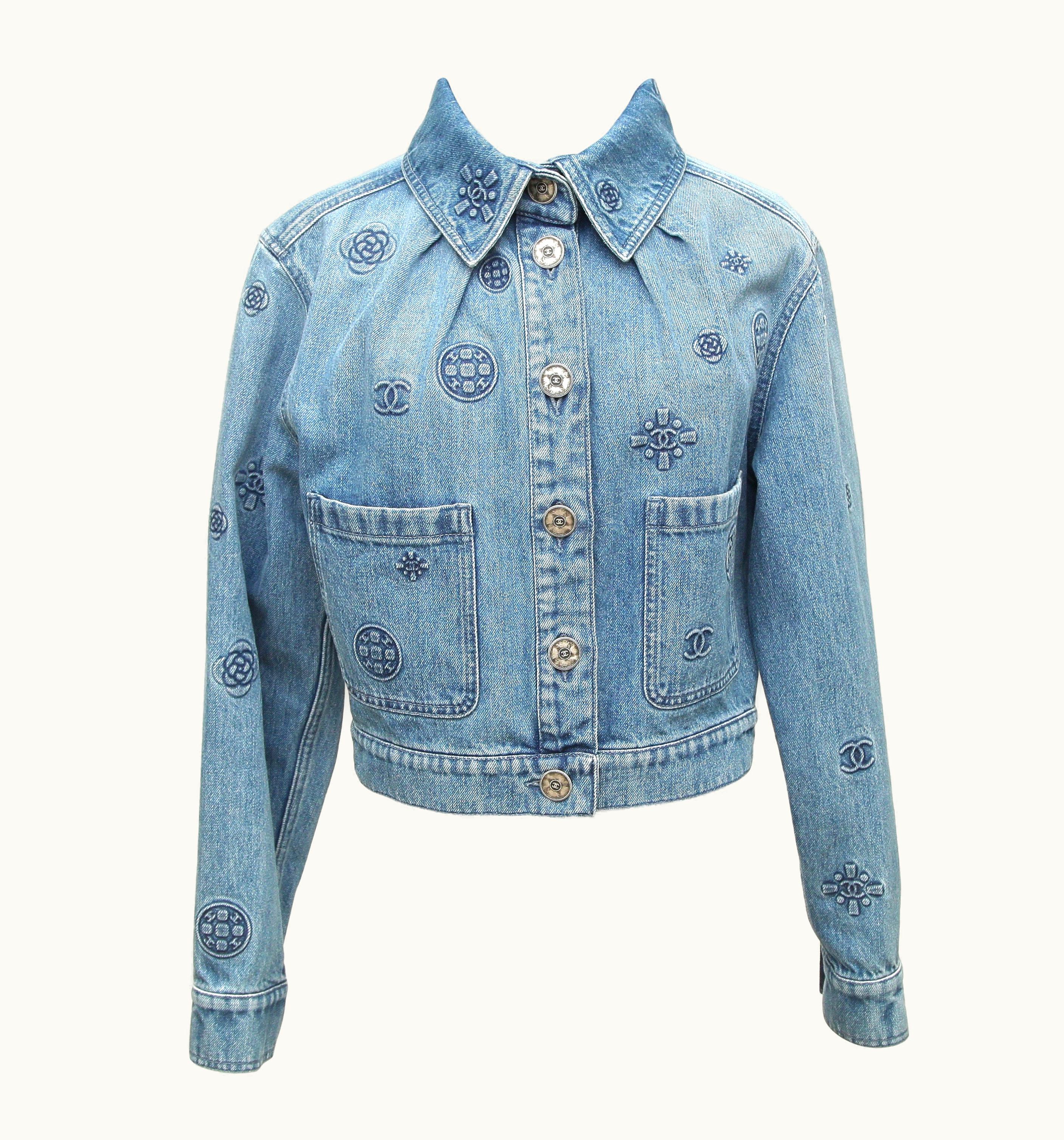 Chanel Chanel Blue Denim Jean Jacket Cc Logo Pointed Collar Silver