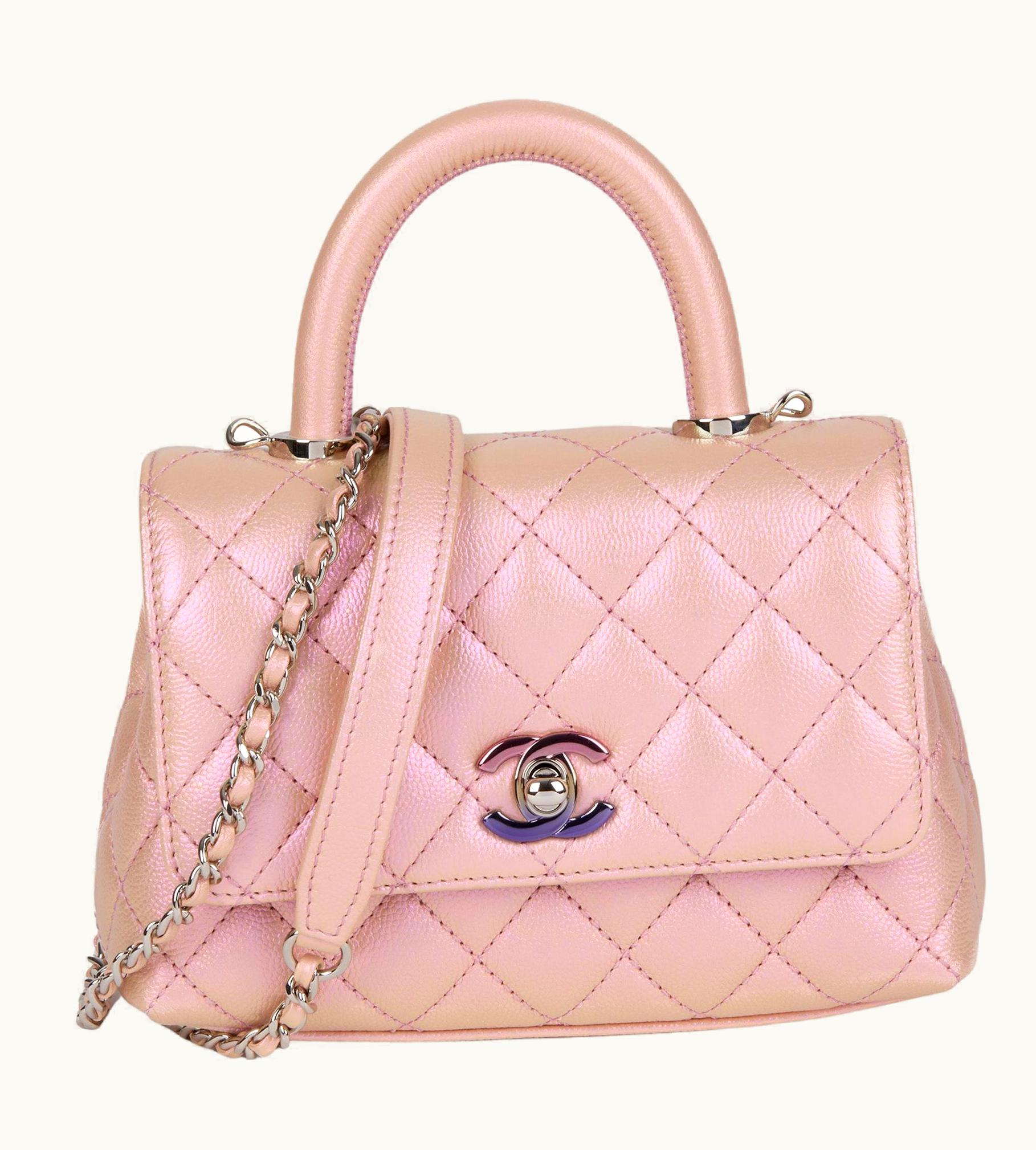 Chanel Chanel Iridescent Pink Quilted Caviar Leather Mini Coco Top Handle