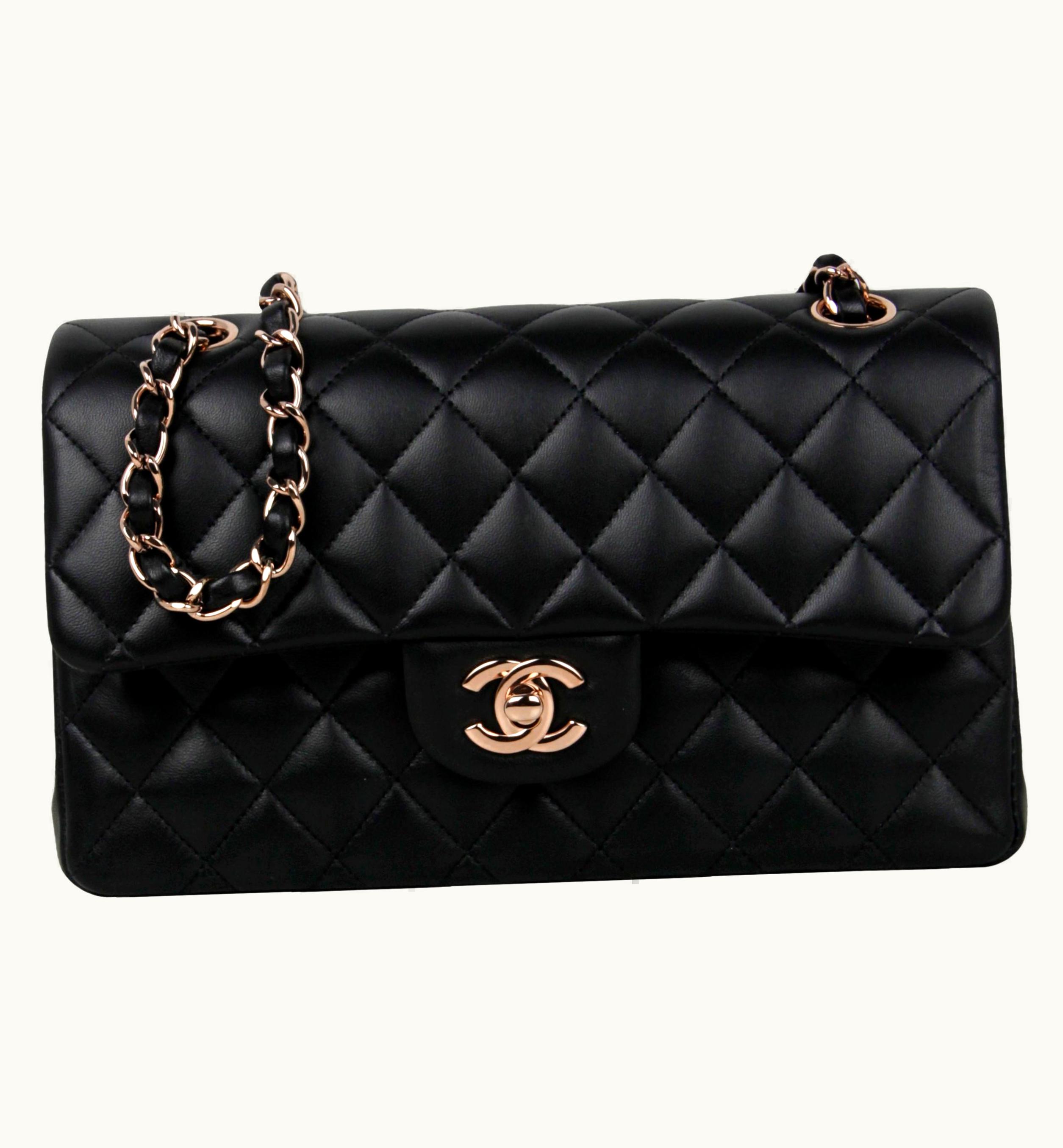 Chanel Chanel Black Lambskin Leather Quilted Classic Double Flap Sm Bag WS/S Rose Gold Hw