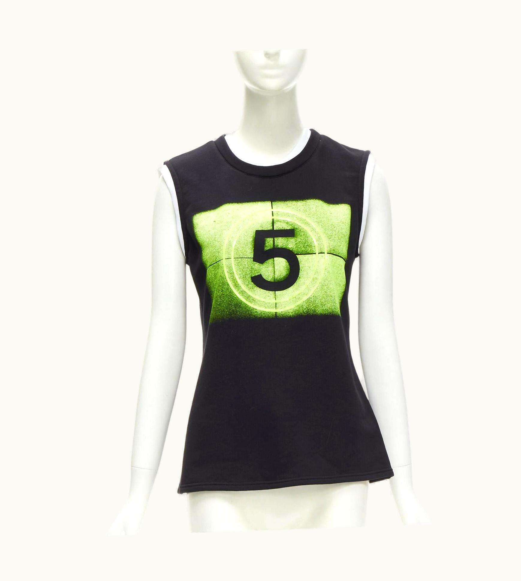 Chanel Chanel 21s No.5 Neon Green Graphic Black Cotton White Layered Top