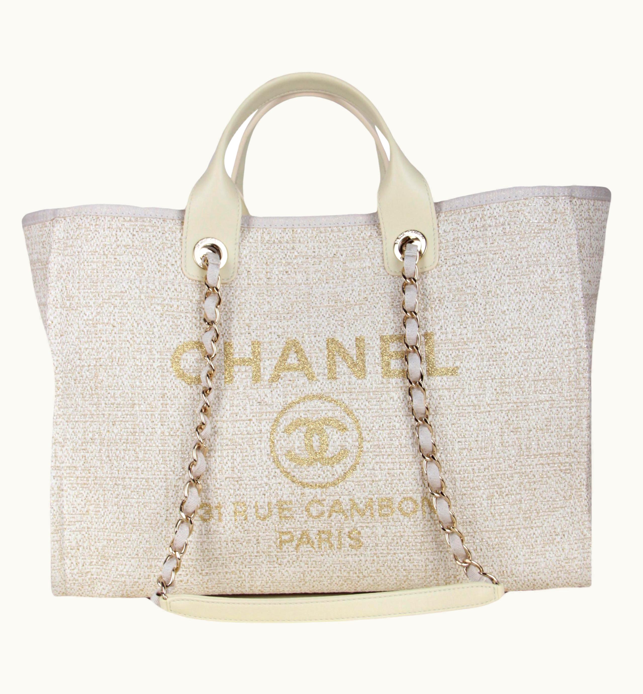 Chanel Chanel 2021 IvoryS/S Gold Large Deauville Shopping Tote Bag