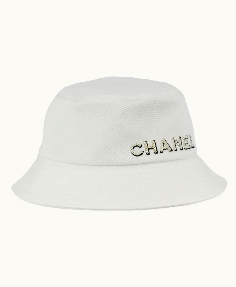 Chanel 2022 Logo Embellished Cotton Twill Bucket Hat Medium