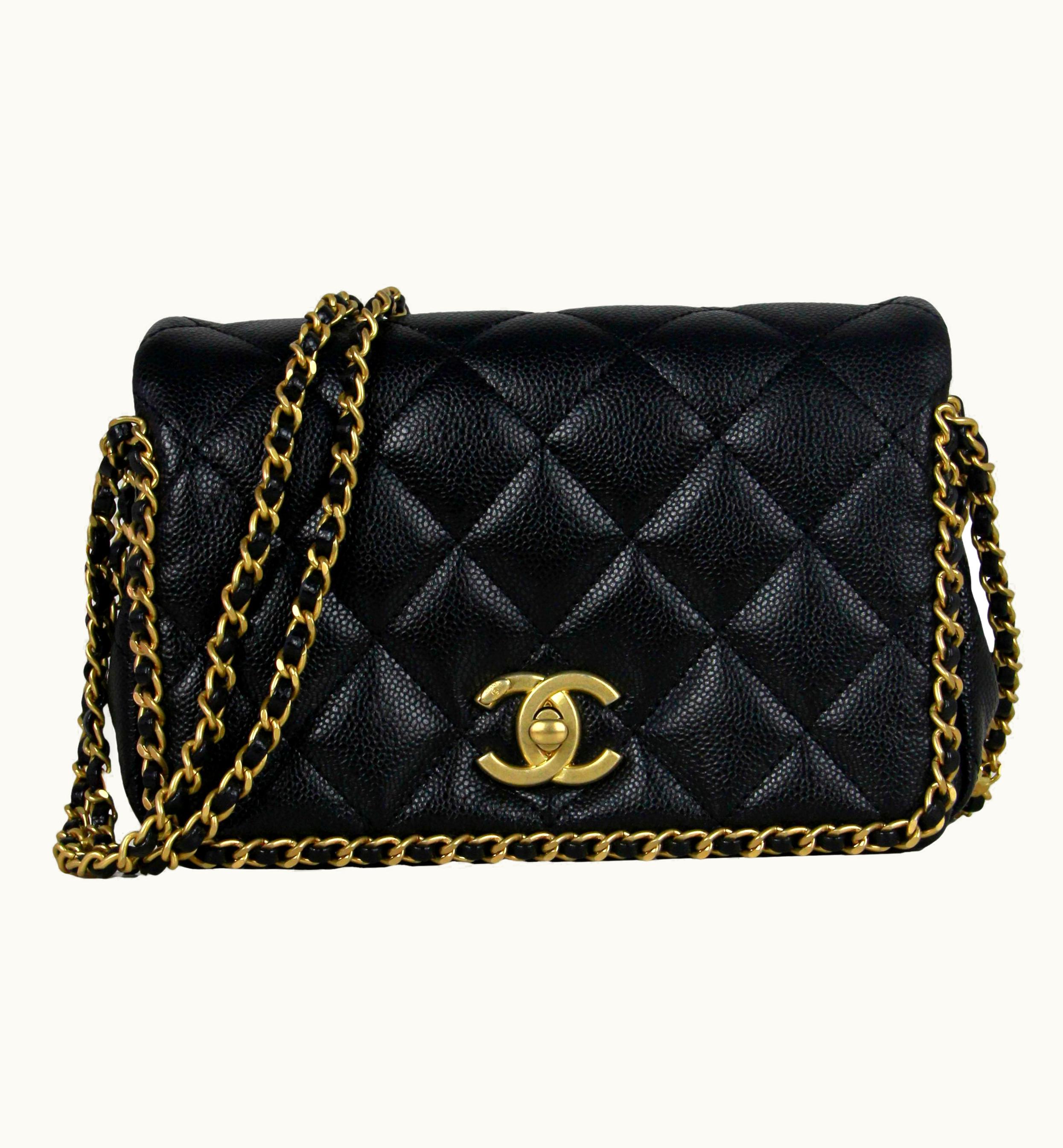 Chanel Chanel 2022 Black Caviar Quilted Chain Around Mini Flap Bag