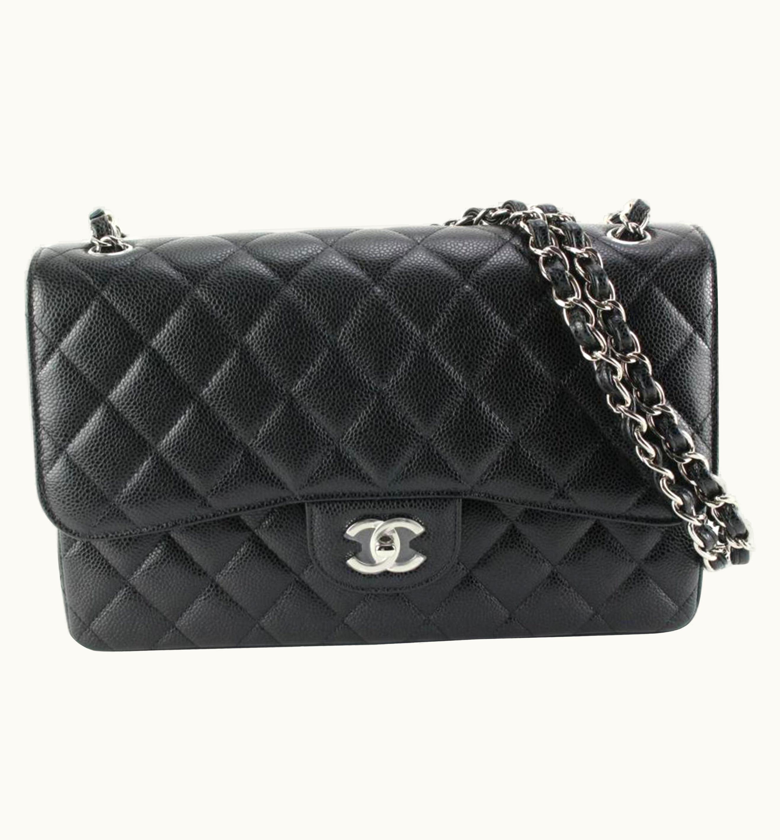 Chanel Chanel 2022 Black Quilted Caviar Jumbo Double Classic Flap Shw 78c85s