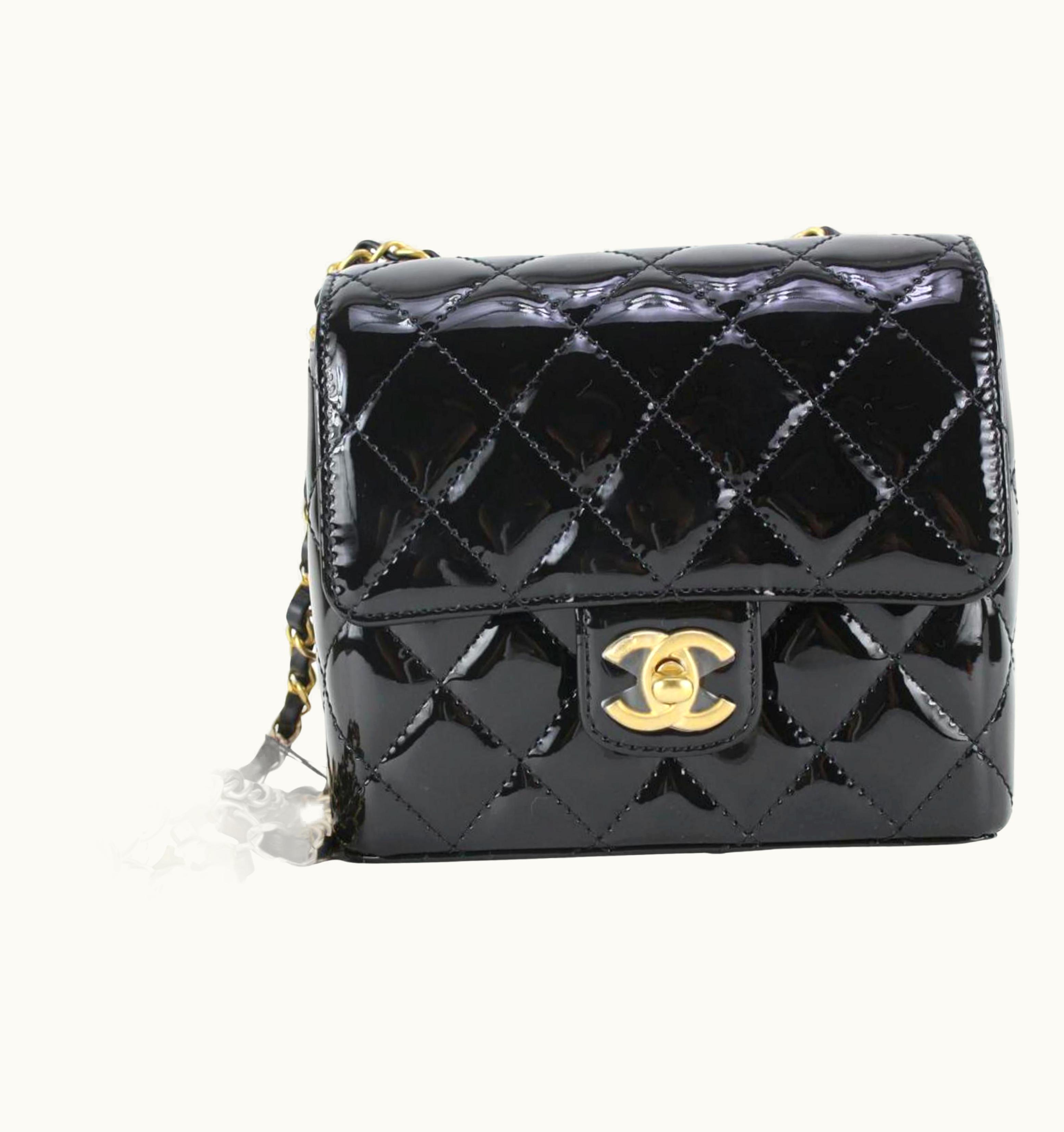 Chanel Chanel 2022 Black Patent Leather Very Square Mini Flap Ghw 5cj104