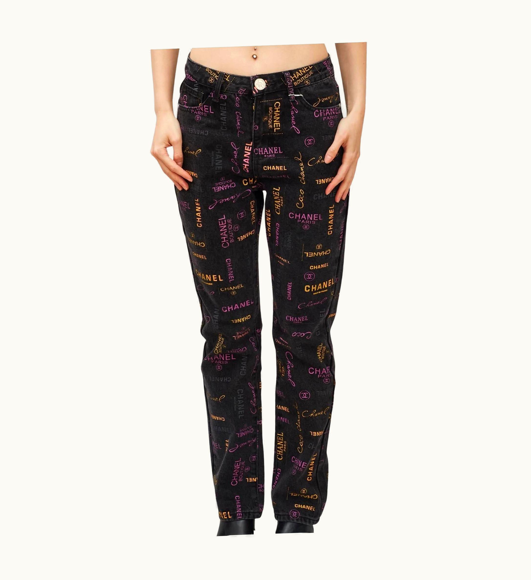 Chanel Chanel Logo Printed Black Graffiti Denim Jeans () 2022
