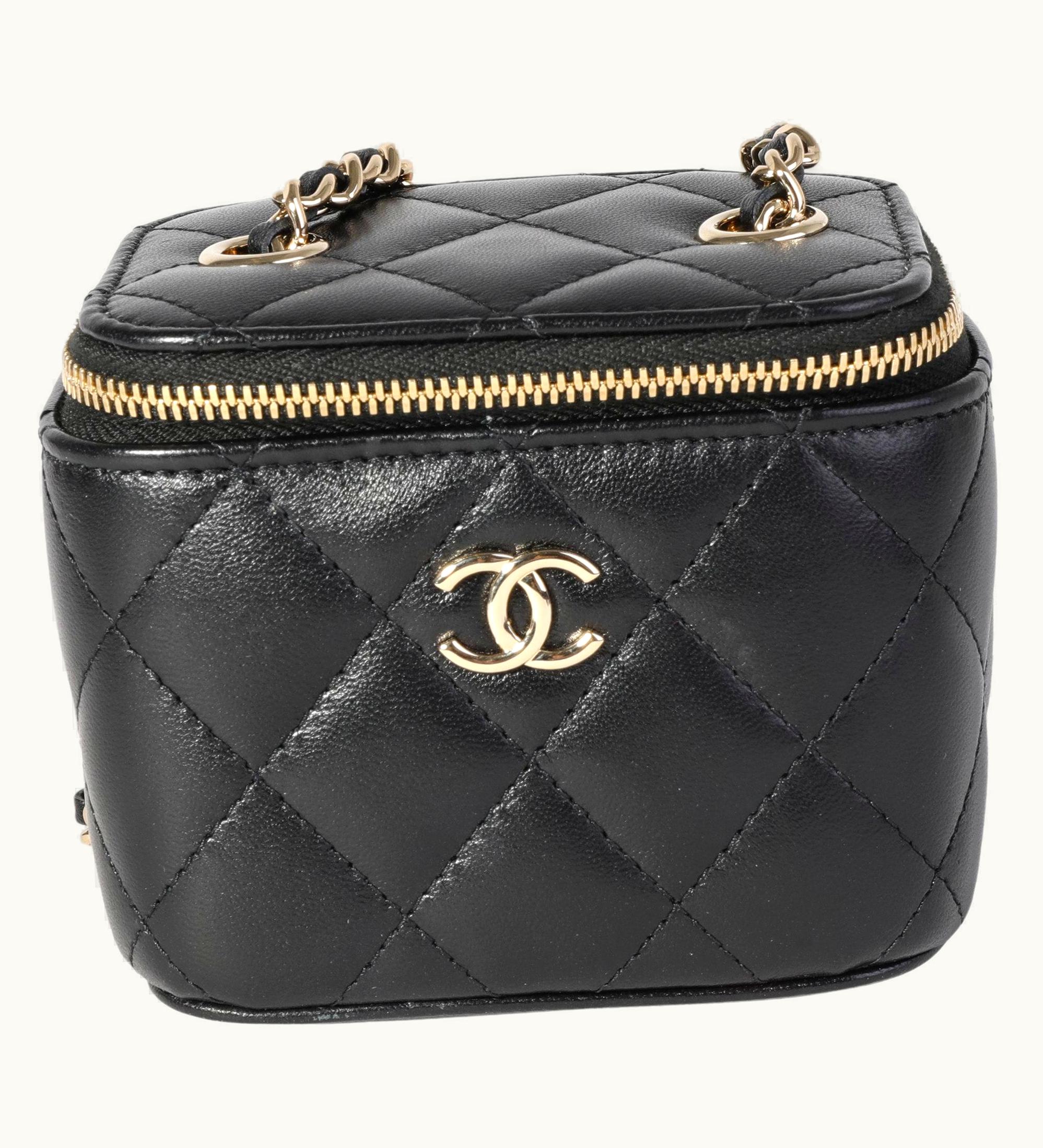 Chanel Chanel Black Quilted Lambskin Mini Vanity Case With Chain