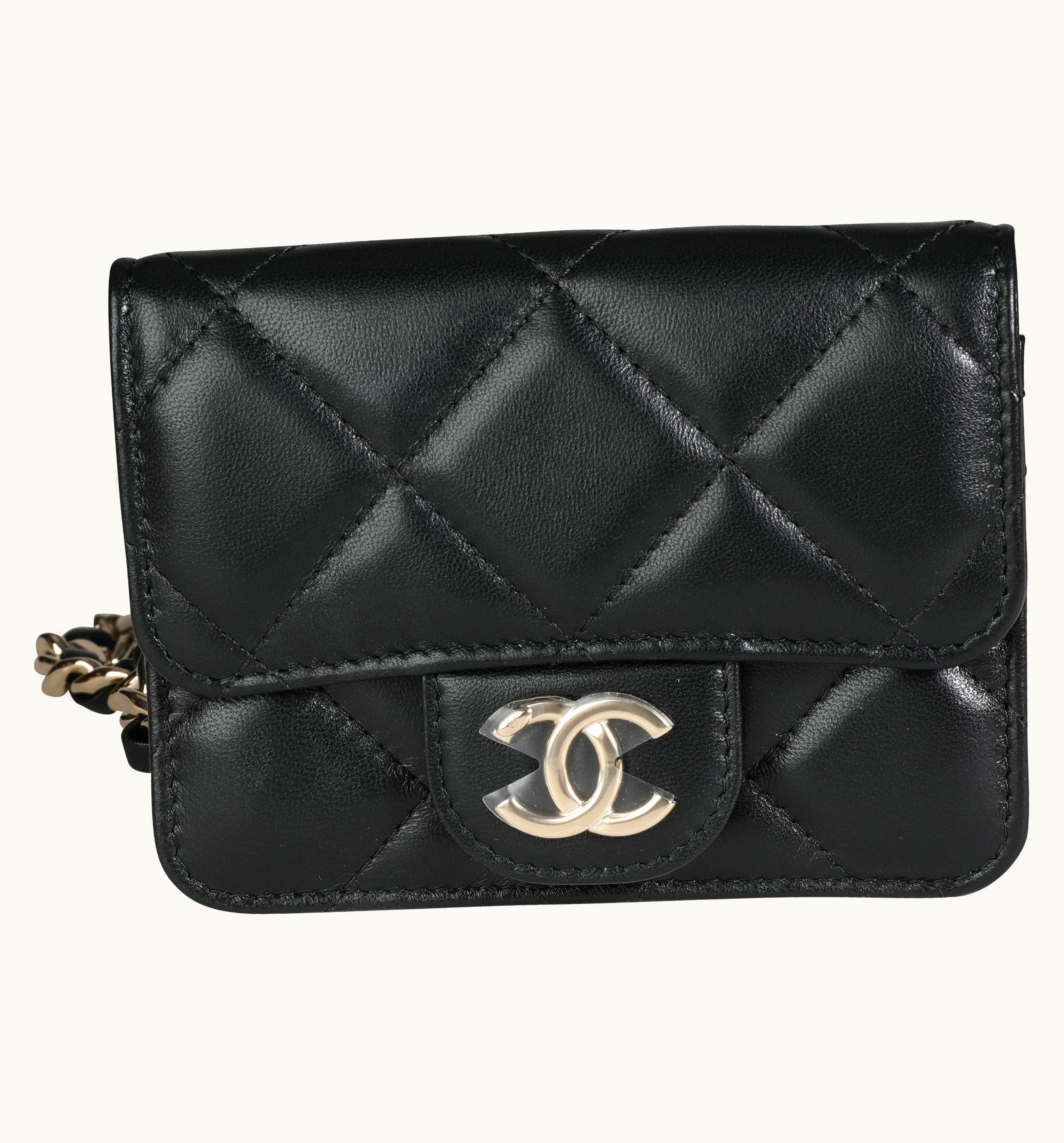 Chanel Chanel Black Quilted Lambskin Elegant Chain Mini Belt Bag