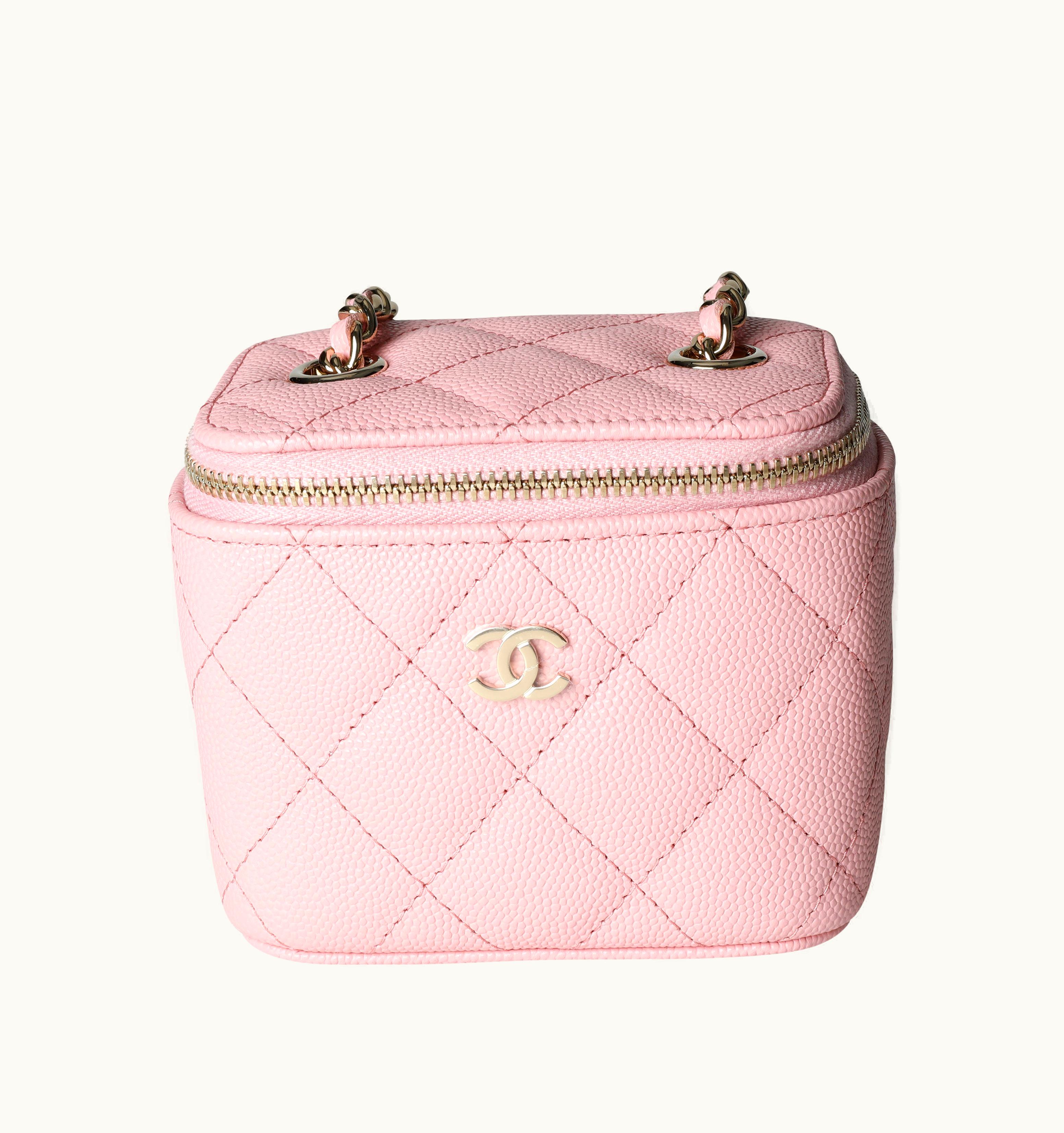 Chanel Chanel Pink Quilted Caviar Mini Vanity Case With Chain